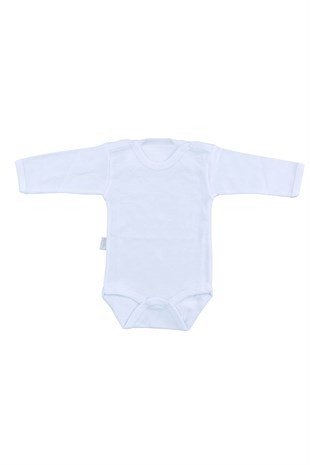 Bebek Beyaz Body Pamuklu Uzun Kol Çıtçıtlı Badi SB157Erkek Bebek BodySebi