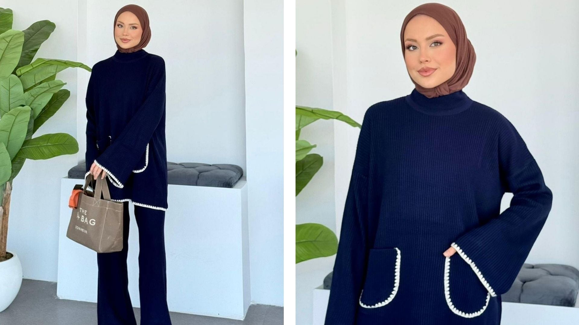 Örgülü Lacivert Tesettür Takım Nasıl Kombinlenir?