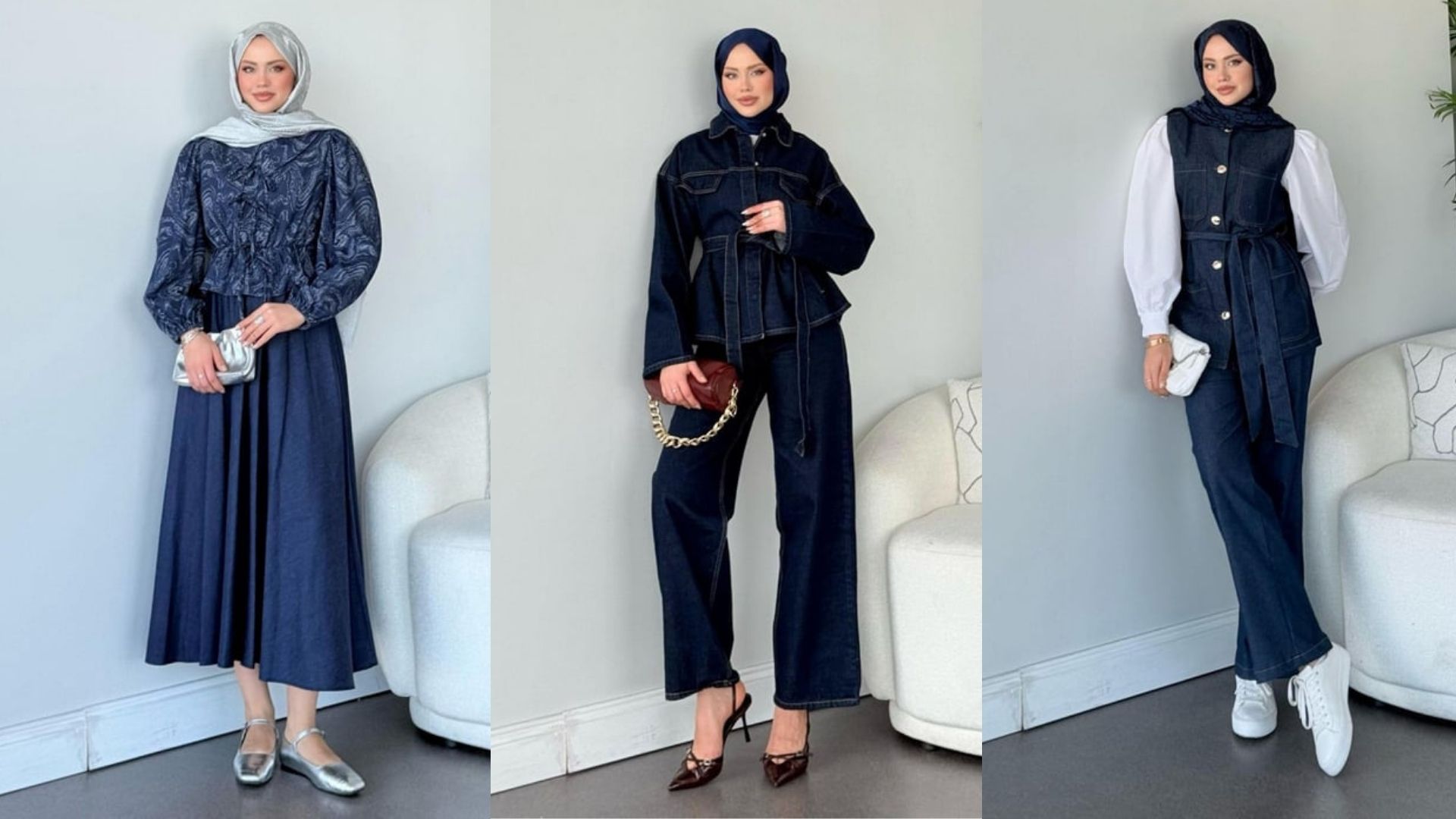 tesettür denim elbise