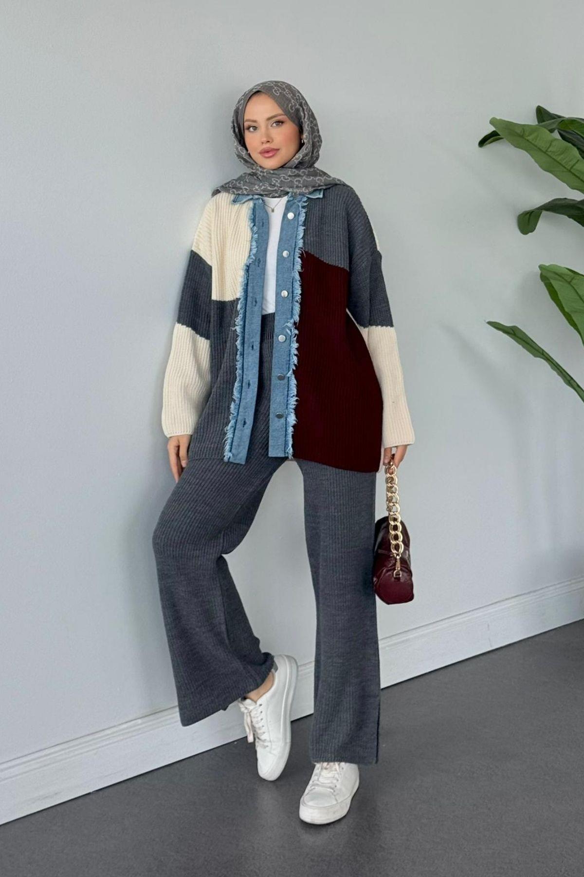  NEW Düğmeli Triko Takım Gri, Fiyatları  NEW Düğmeli Triko Takım Gri- Haza Moda