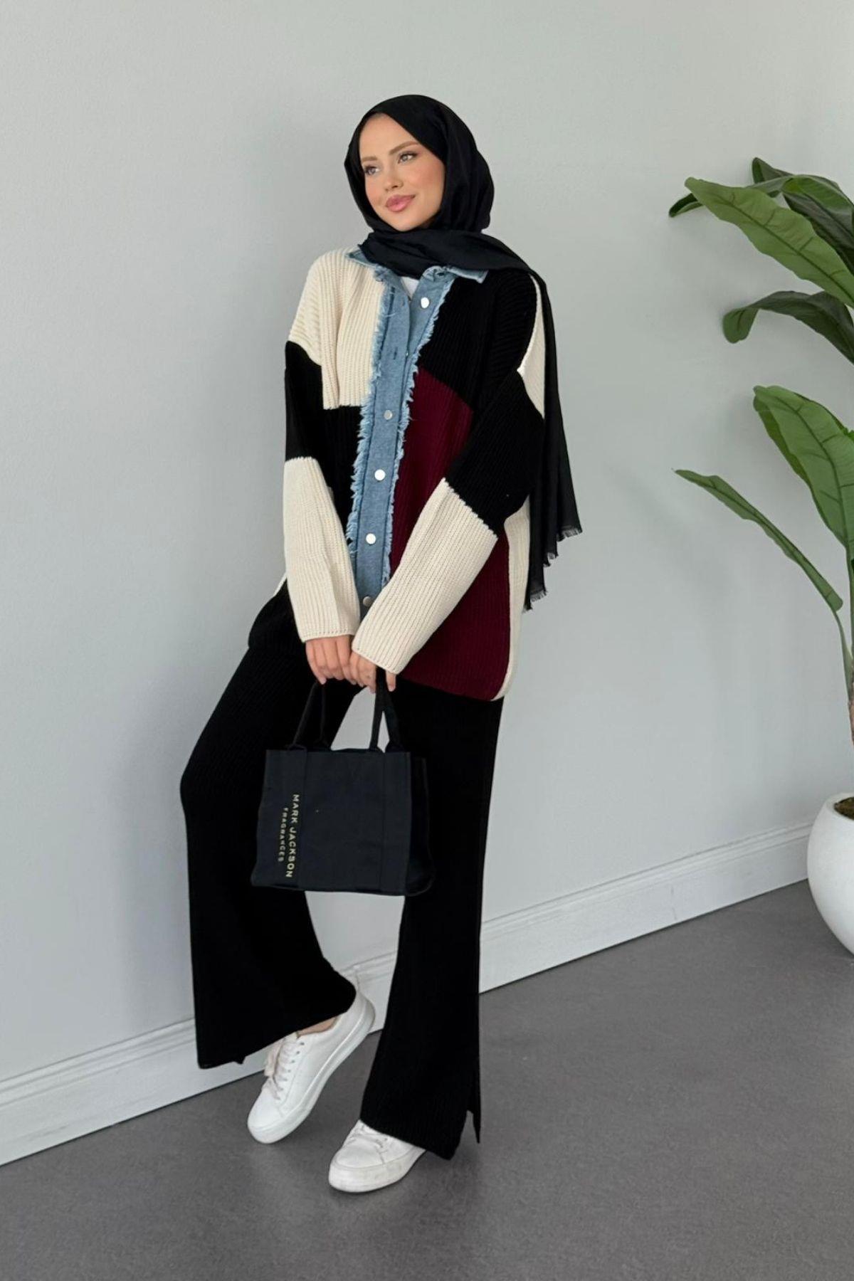 NEW Düğmeli Triko Takım Siyah, Fiyatları  NEW Düğmeli Triko Takım Siyah- Haza Moda