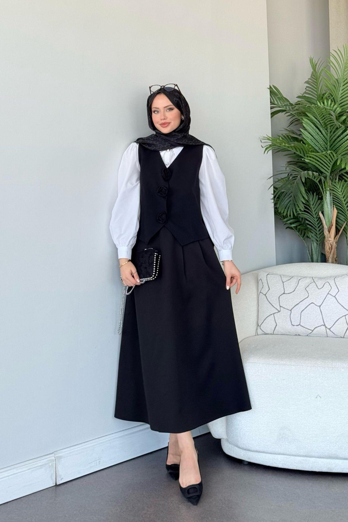  Venedik Etekli Takım Siyah, Fiyatları  Venedik Etekli Takım Siyah- Haza Moda 