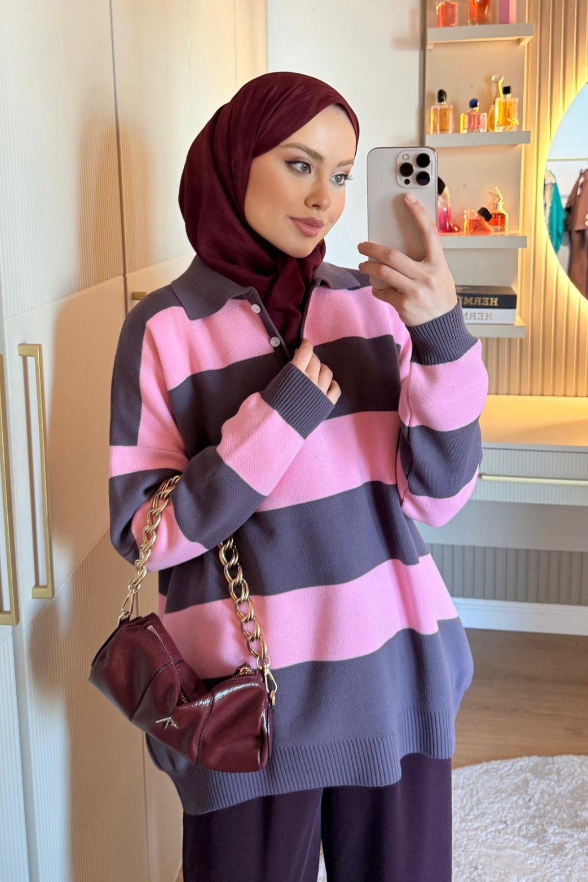 Advent Çizgili Kazak Pembe, Fiyatları 