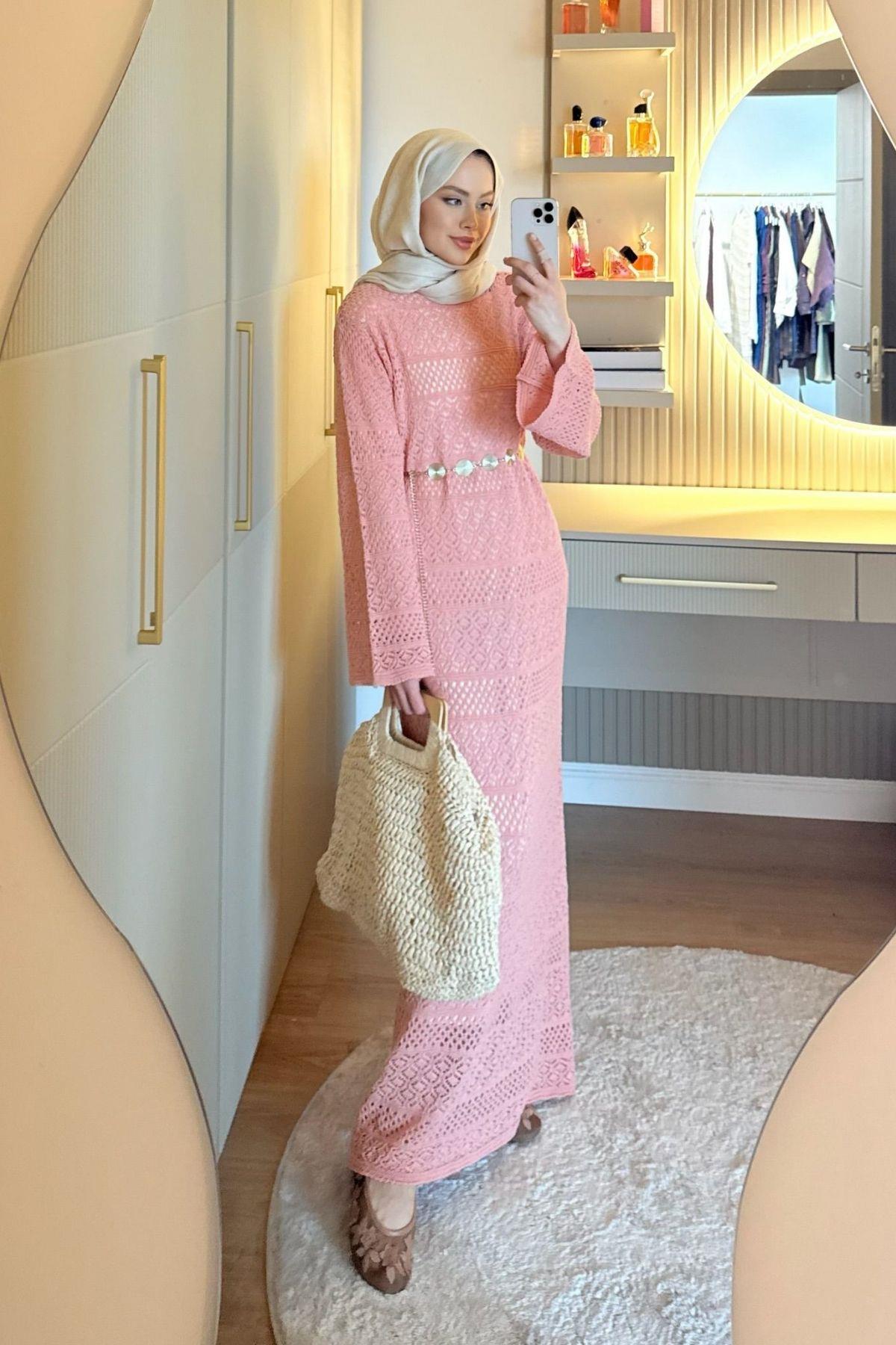 Ajur Örme Elbise Pembe, Fiyatları 