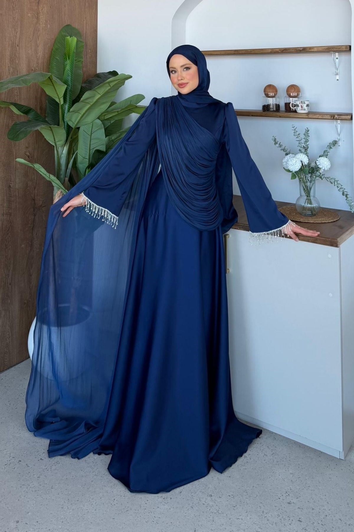 Alara Kol Detaylı Abiye Lacivert, Fiyatları Alara Kol Detaylı Abiye Lacivert | Haza Moda