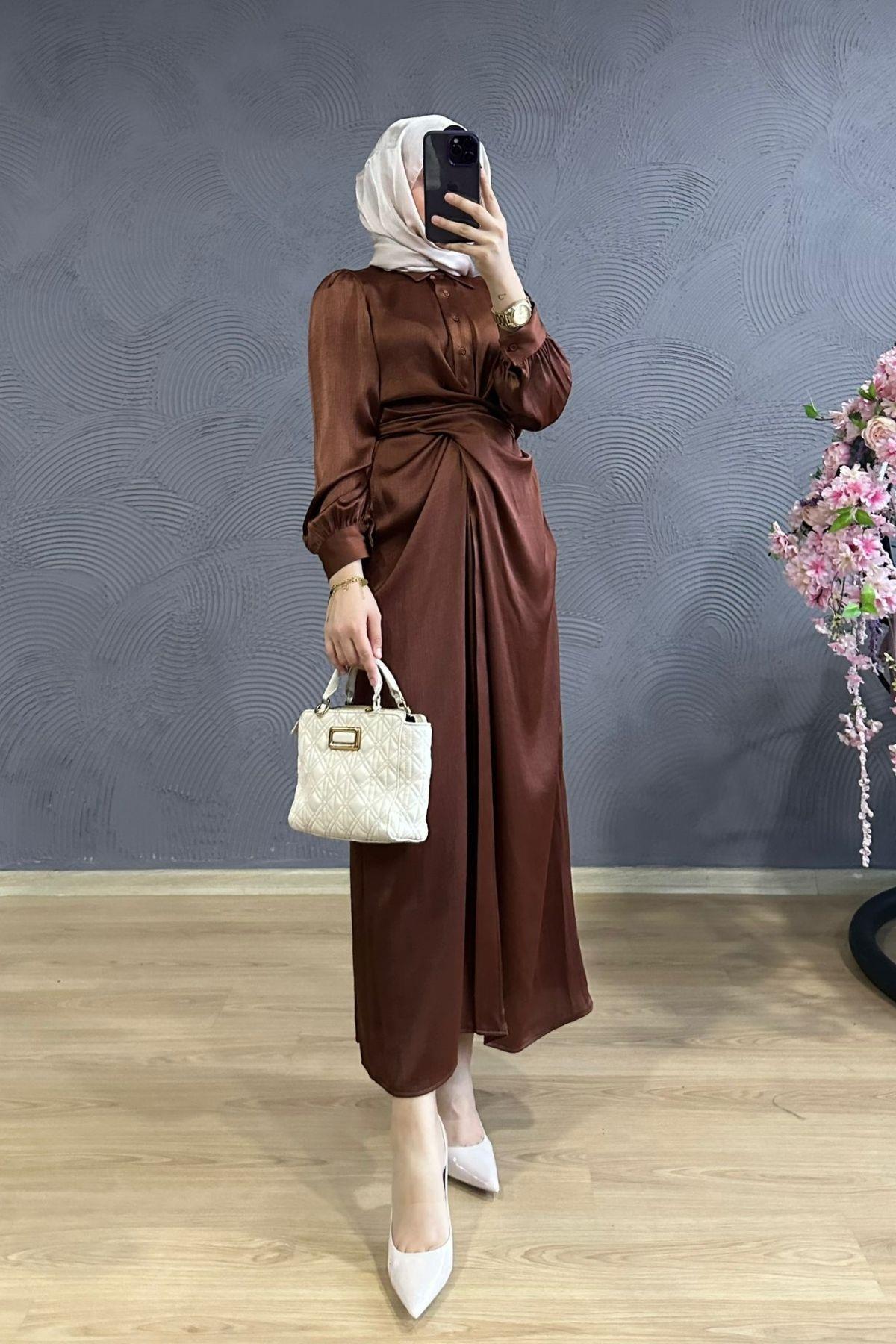 Aley Elbise Kahve, Fiyatları Aley Elbise Kahve – Haza Moda | Tesettür Giyim