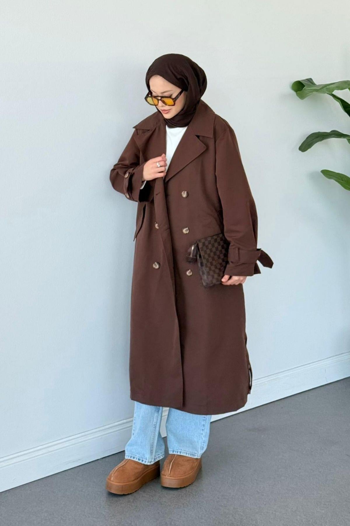 Arka Pile Detaylı Trençkot Acıkahve, Fiyatları Arka Pile Detaylı Trençkot Acıkahve- Haza Moda 