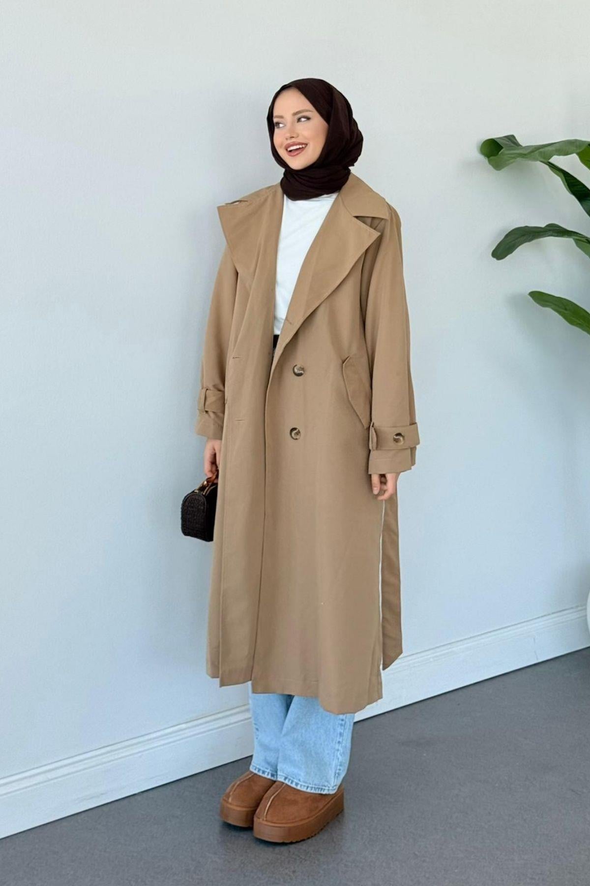 Arka Pile Detaylı Trençkot Camel, Fiyatları Arka Pile Detaylı Trençkot Camel - Haza Moda 