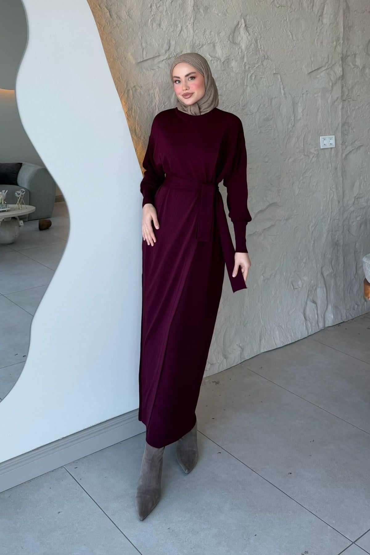 Aryel Kuşaklı Elbise Bordo, Fiyatları 