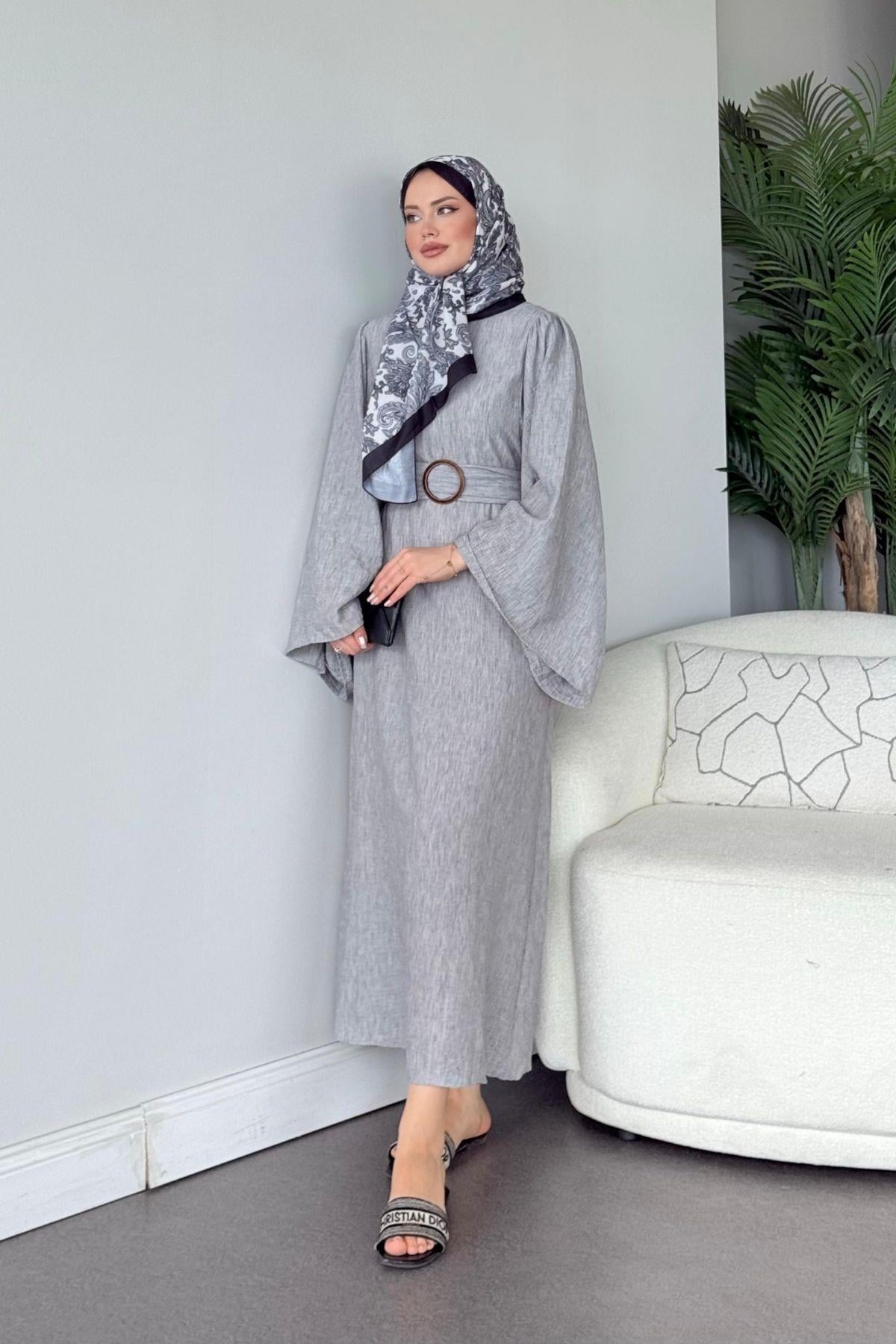 Atina Keten Elbise Gri, Fiyatları Atina Keten Elbise Gri- Haza Moda