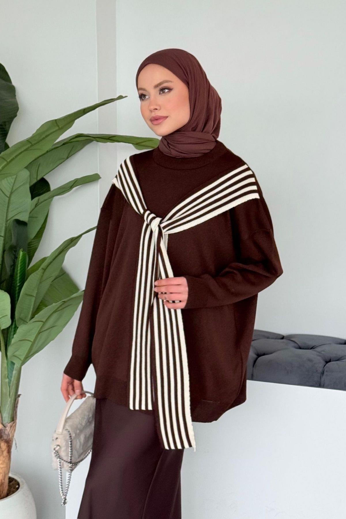 Atkı Detaylı Salaş Tunik Acı Kahve, Fiyatları 