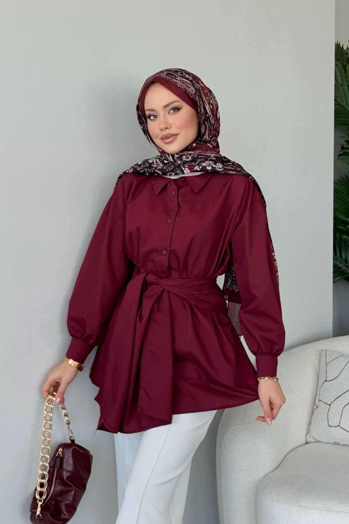 Awen Bağlamalı Gömlek Bordo, Fiyatları Awen Bağlamalı Gömlek Bordo Haza Moda 