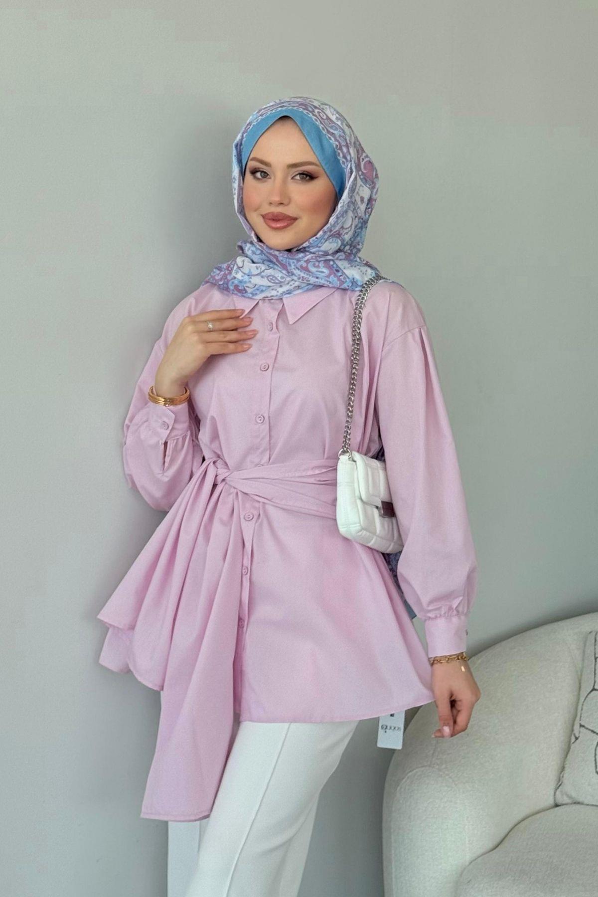 Awen Bağlamalı Gömlek Pembe, Fiyatları Awen Bağlamalı Gömlek Pembe Haza Moda 
