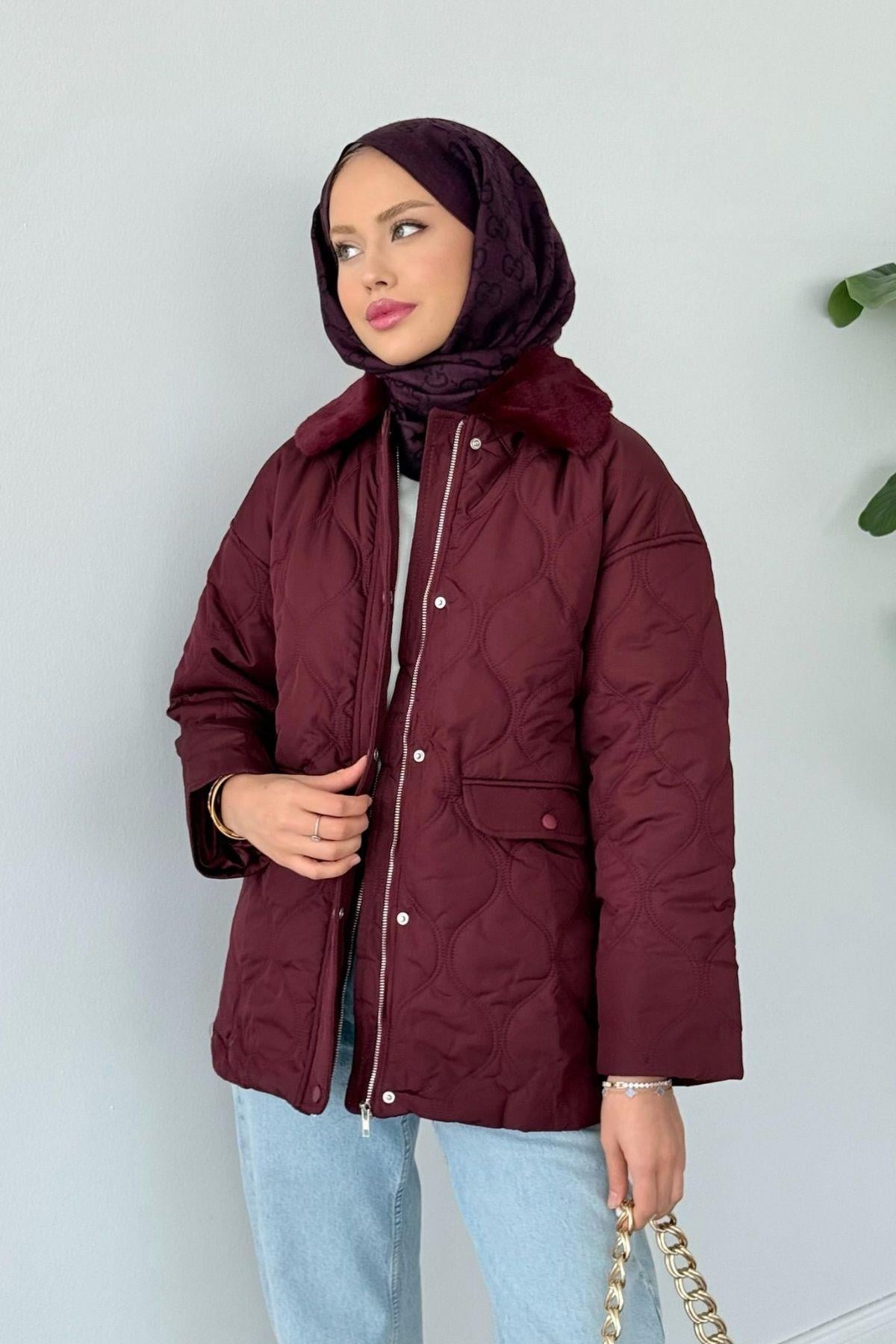 Azem Kürk Detaylı Mont Bordo, Fiyatları Azem Kürk Detaylı Mont Bordo- Haza Moda 