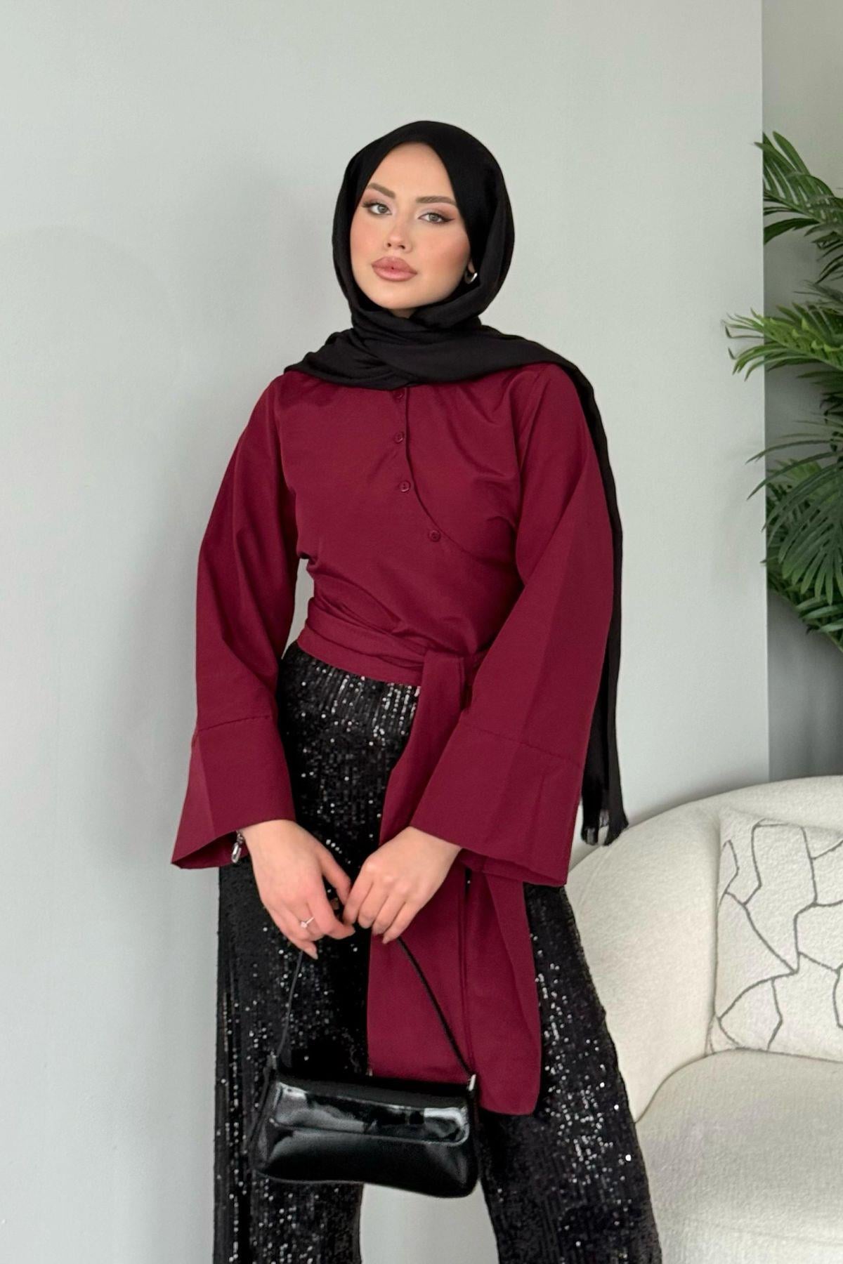 Bağlamalı Yarım Gömlek Bordo, Fiyatları 