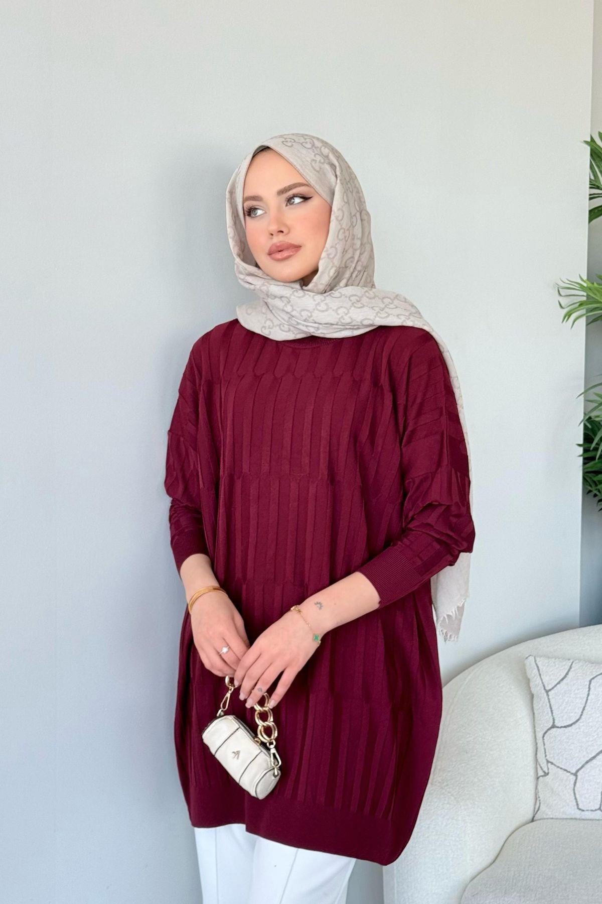 Baklava Desen Tunik Bordo, Fiyatları Baklava Desen Tunik Bordo- Haza Moda 