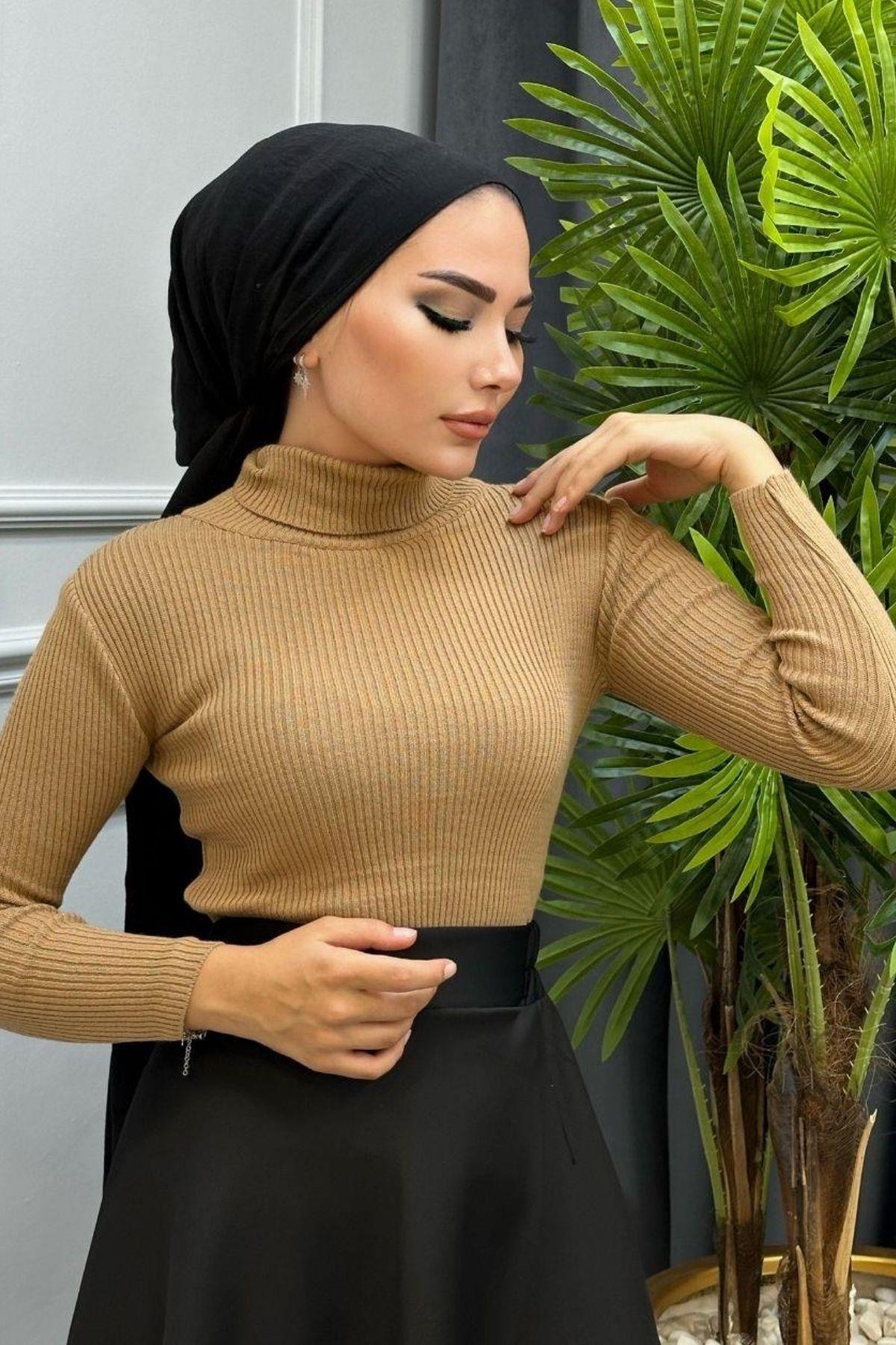 Balıkçı Triko Kazak Camel, Fiyatları Balıkçı Triko Kazak Camel – Haza Moda | Tesettür Giyim