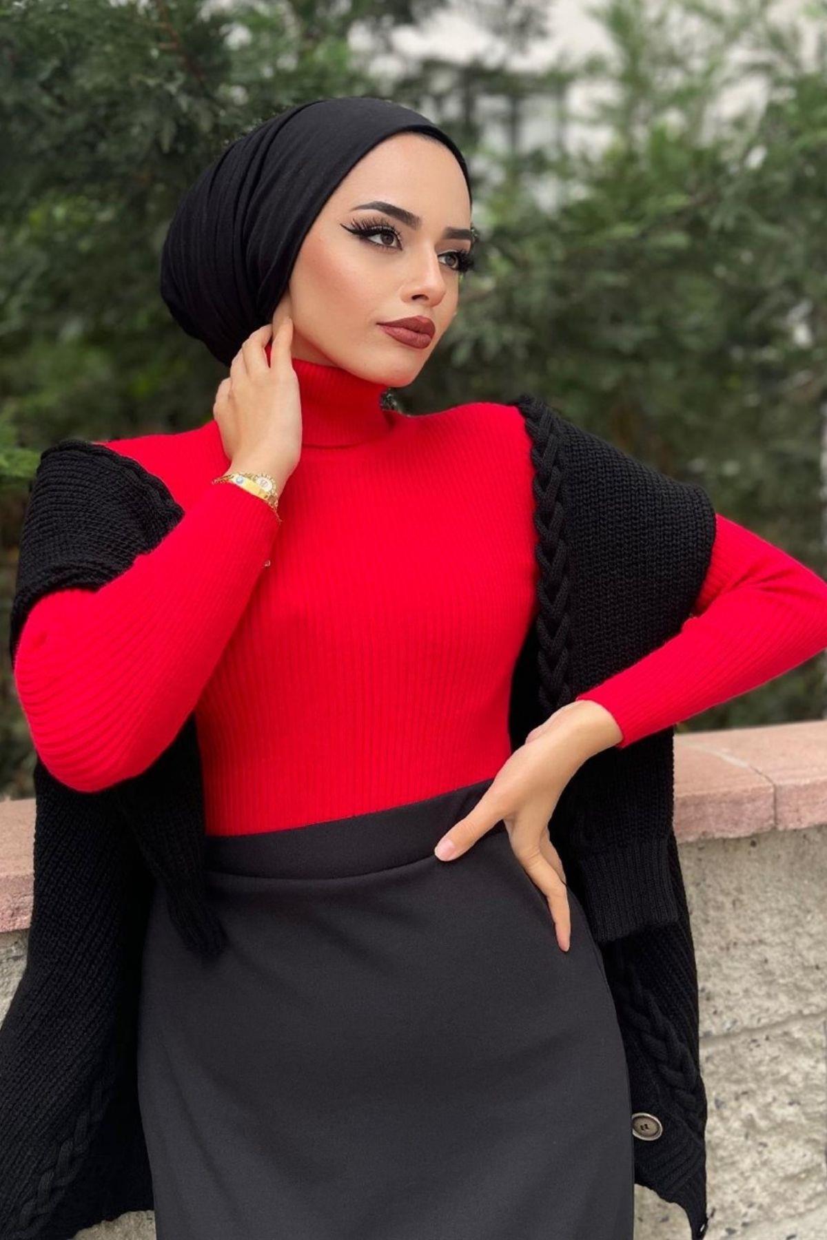 Balıkçı Triko Kazak Kırmızı, Fiyatları Balıkçı Triko Kazak Kırmızı – Haza Moda | Tesettür Giyim