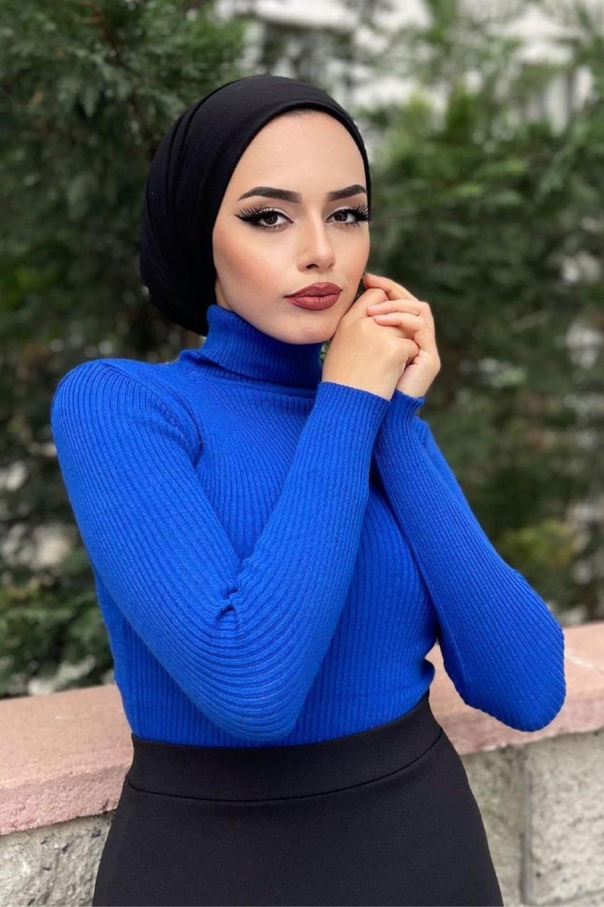 Balıkçı Triko Kazak Saks, Fiyatları Balıkçı Triko Kazak Saks – Haza Moda | Tesettür Giyim