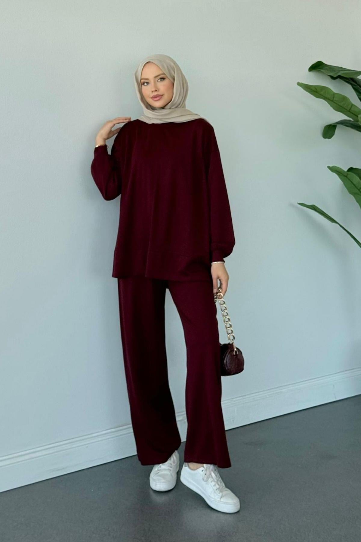 Basic Pamuklu Takım Bordo, Fiyatları Basic Pamuklu Takım Bordo Haza Moda 