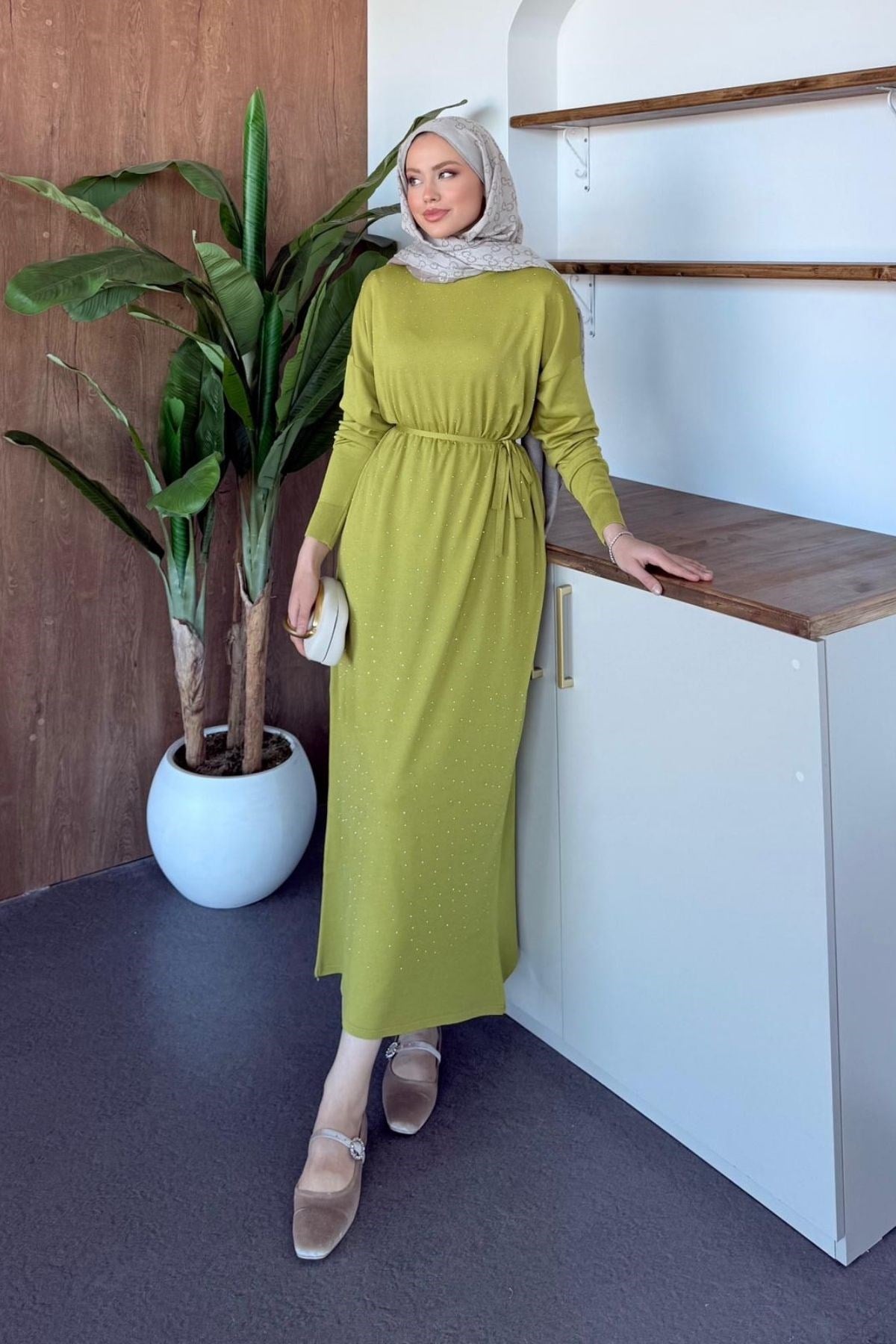 Batum Taşlı Merserize Elbise Açık Yağ Yeşili, Fiyatları Batum Taşlı Merserize Elbise Açık Yağ Yeşili Haza Moda
