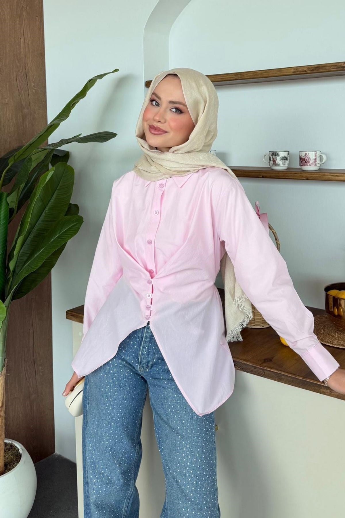 Belden Oturtmalı Poplin Gömlek Pembe, Fiyatları Belden Oturtmalı Poplin Gömlek Pembe | Haza Moda