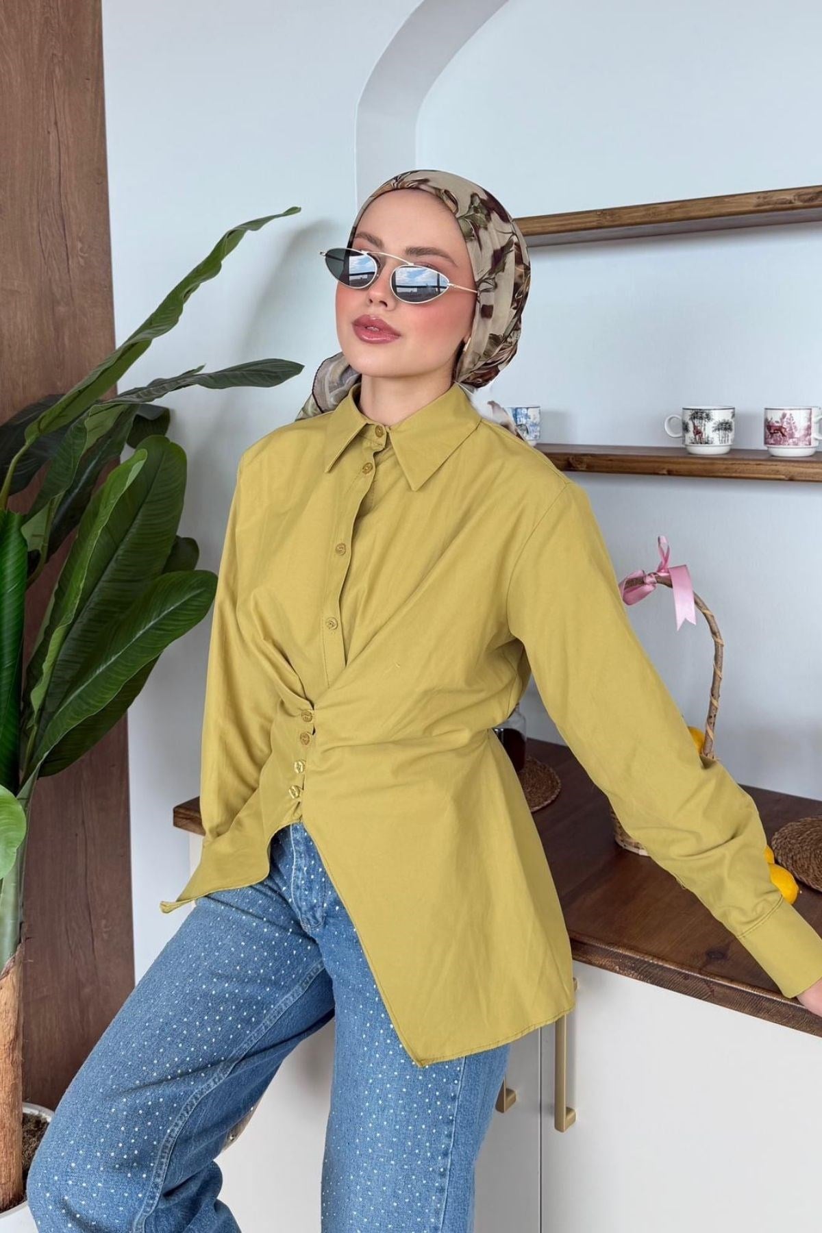 Belden Oturtmalı Poplin Gömlek Yağ Yeşili, Fiyatları Belden Oturtmalı Poplin Gömlek Yağ Yeşili | Haza Moda