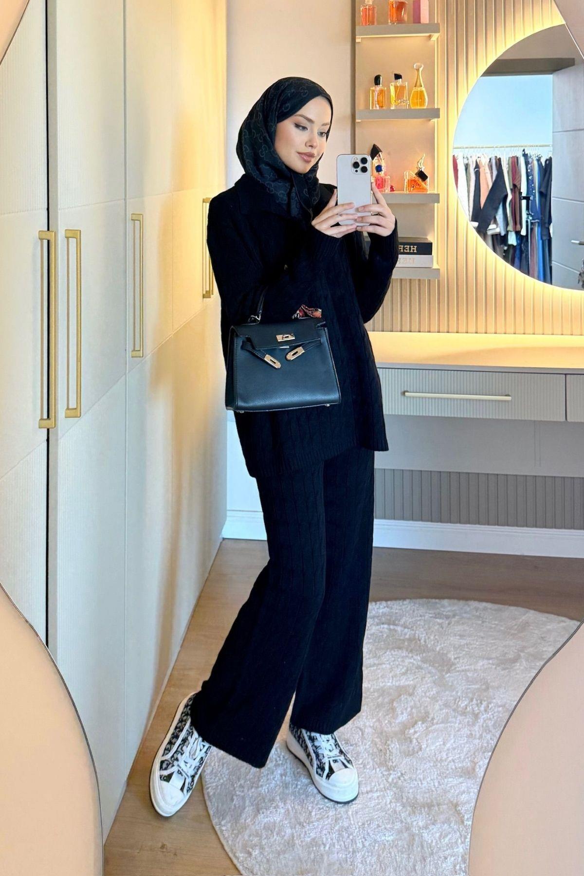 Belinda Örgülü Triko Takım Siyah, Fiyatları 
