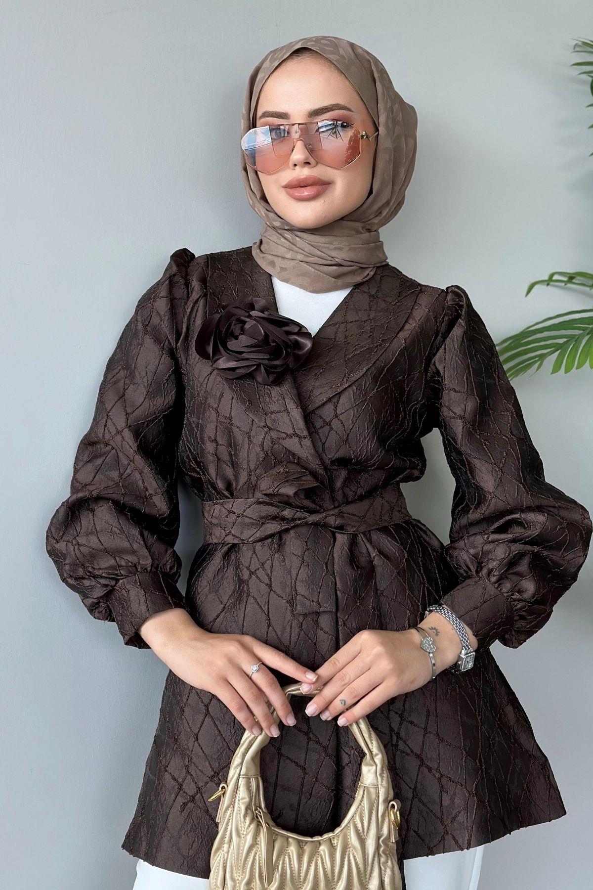 Betül Güllü Ceket Kahverengi, Fiyatları Haza Moda | Tesettür Giyim | Betül Güllü Ceket Kahverengi