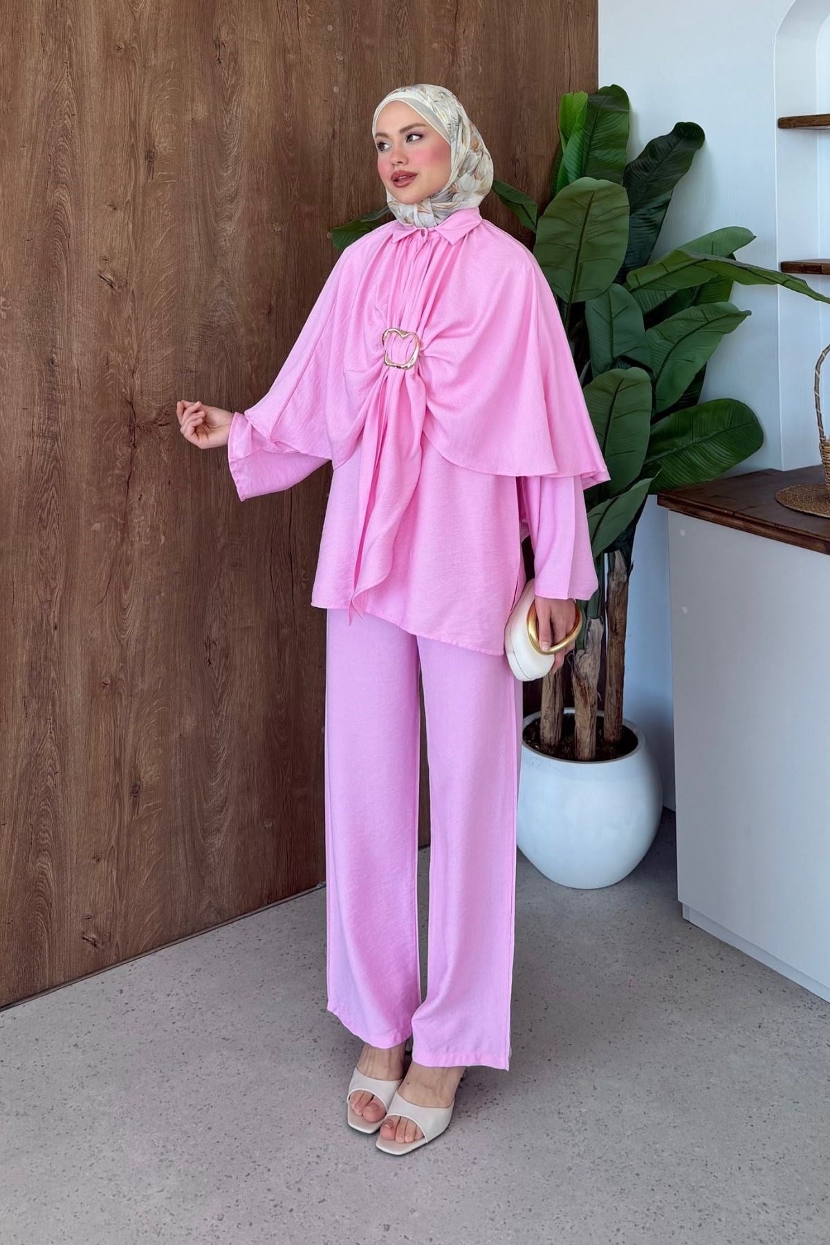 Betül  Keten Pelerinli 3'lü Takım Pembe, Fiyatları 