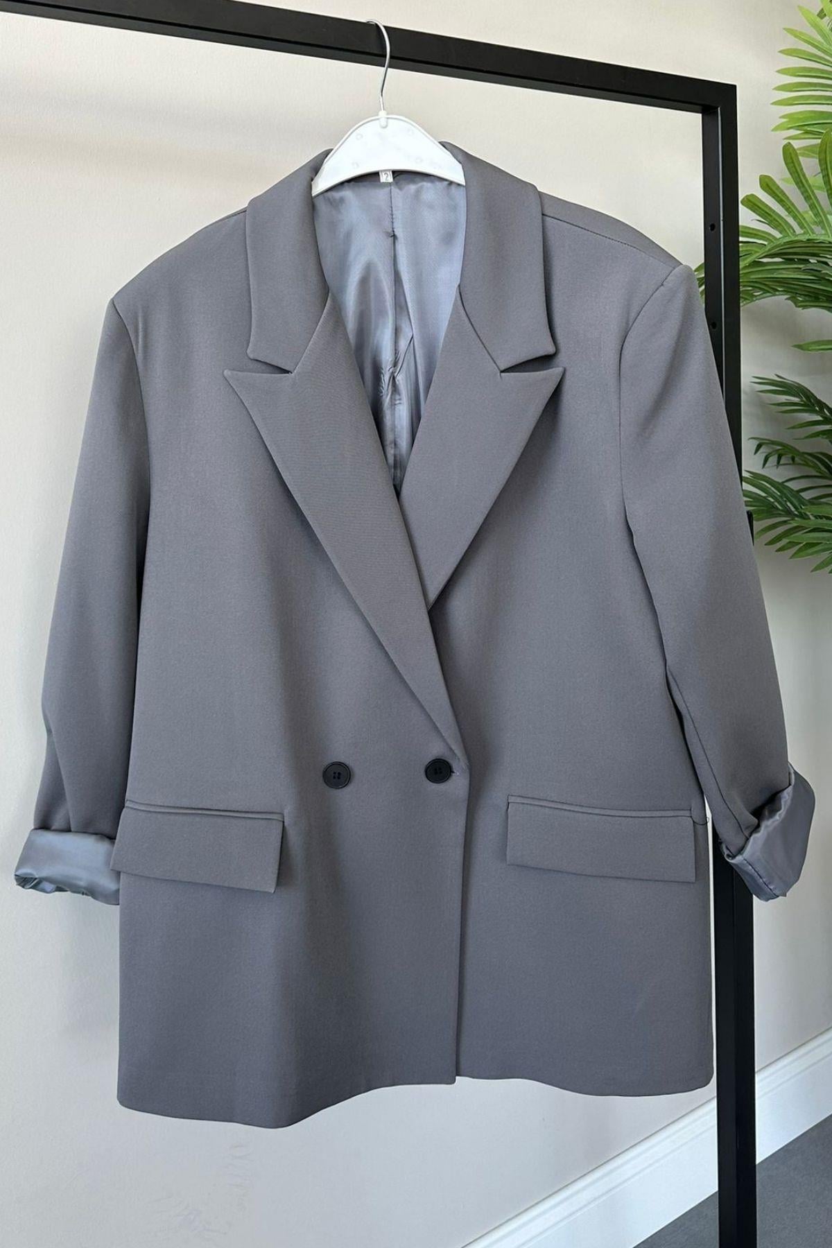 Boncuk Blazer Ceket Gri, Fiyatları 