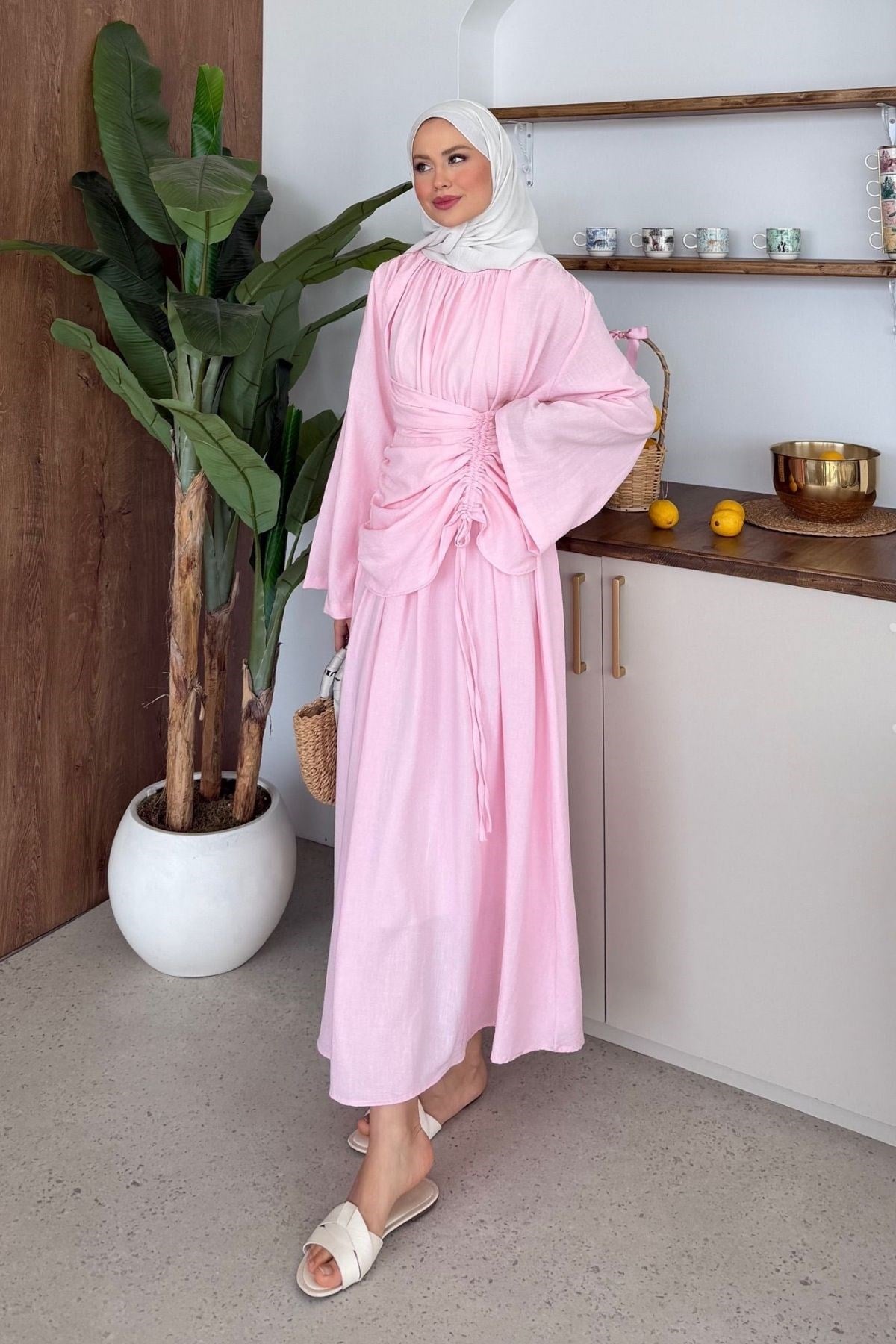 Bosna Keten Elbise Pembe, Fiyatları Bosna Keten Elbise Pembe| Haza Moda