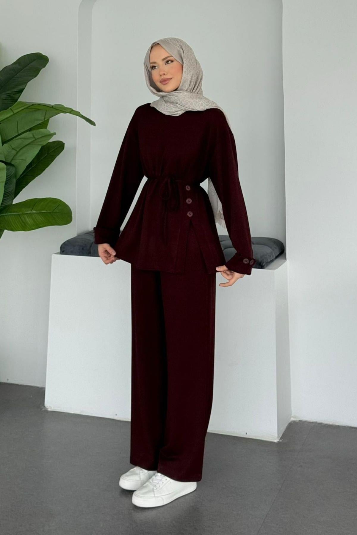 Büşra Düğmeli Modal Takım Bordo, Fiyatları 