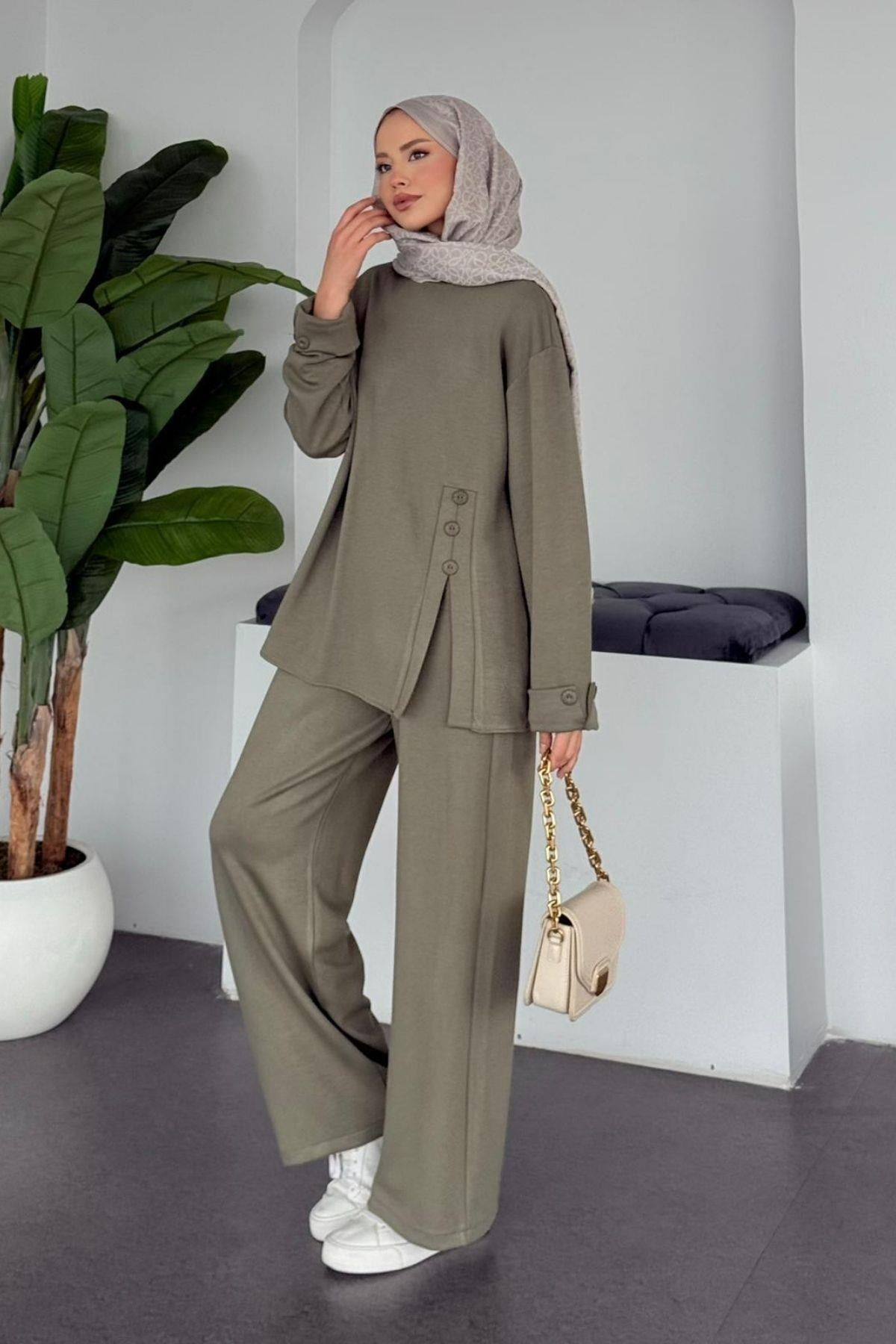 Büşra Düğmeli Modal Takım Haki, Fiyatları 