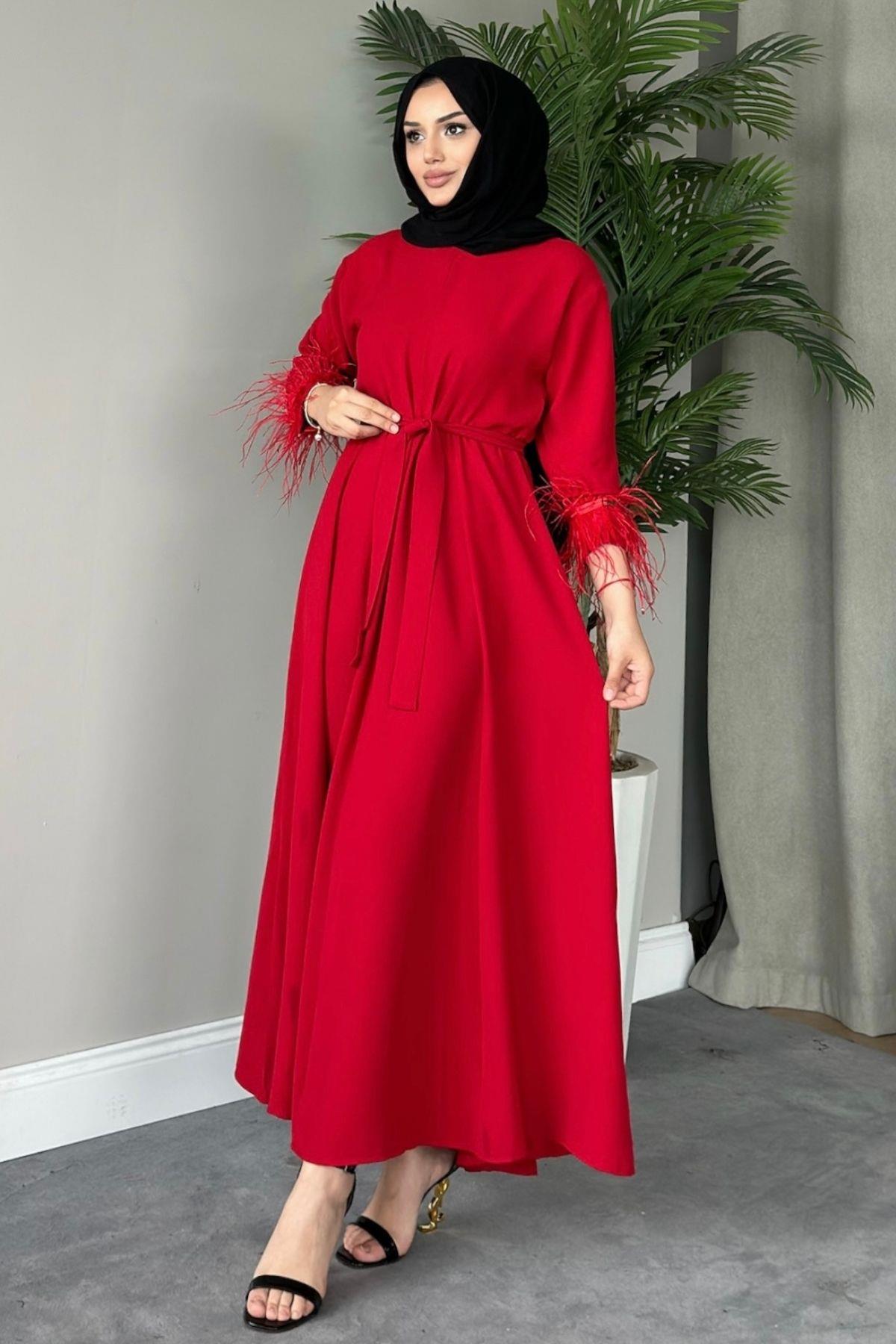 Cindy Elbise Kırmızı, Fiyatları Haza Moda | Tesettür Giyim | Cindy Elbise Kırmızı