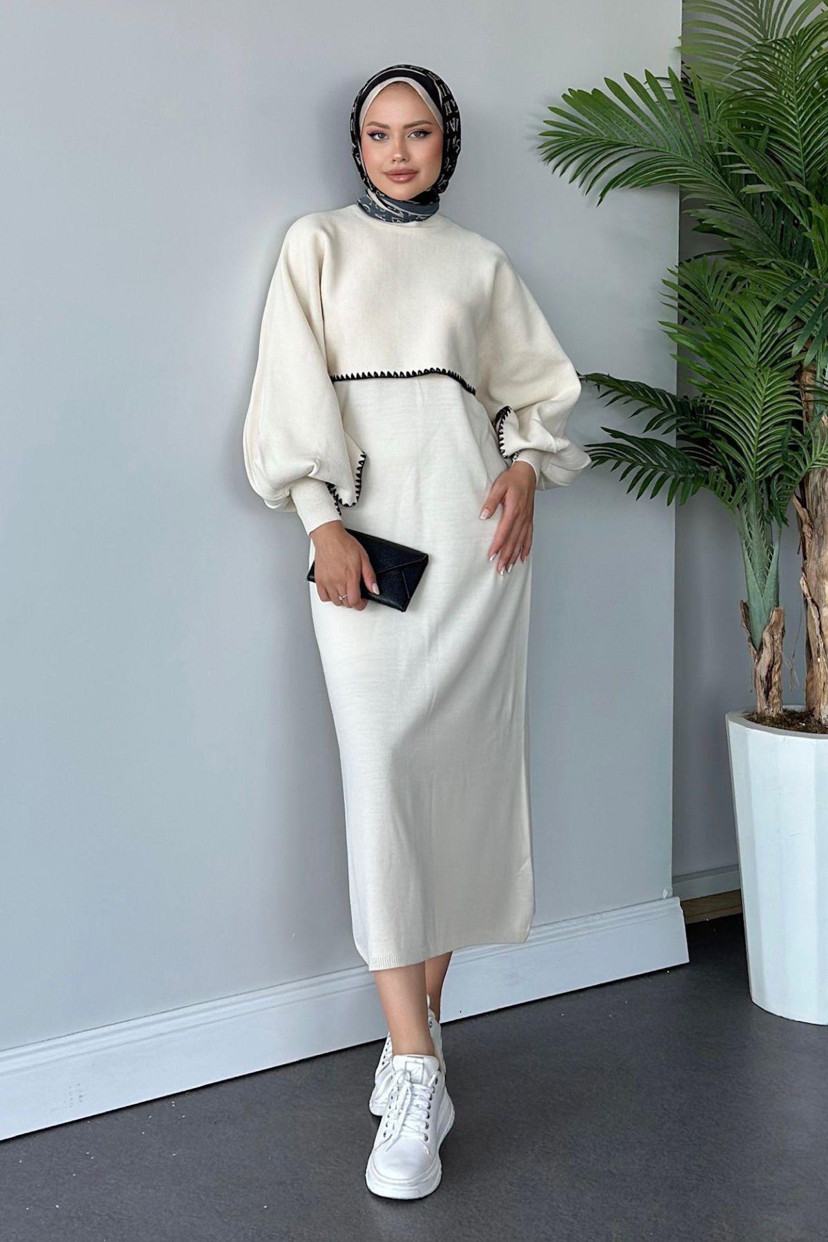 Crop Görünümlü Triko Elbise Ekru, Fiyatları 