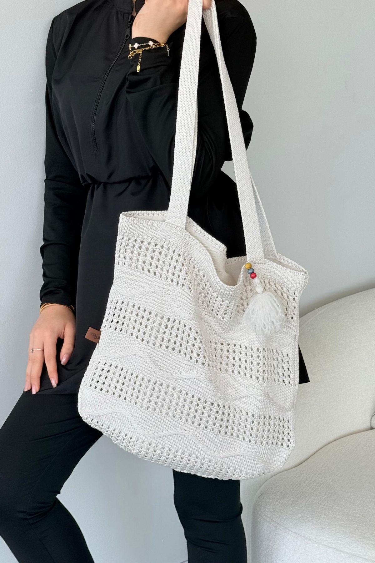 Dalgalı Hasır Çanta Beyaz, Fiyatları Dalgalı Hasır Çanta Beyaz- Haza Moda 