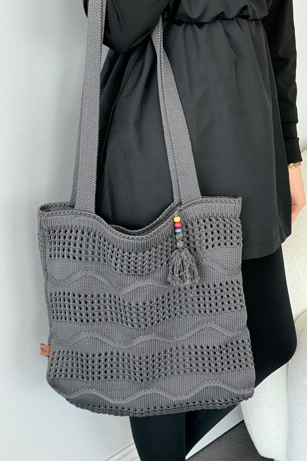 Dalgalı Hasır Çanta Füme, Fiyatları Dalgalı Hasır Çanta Füme- Haza Moda 