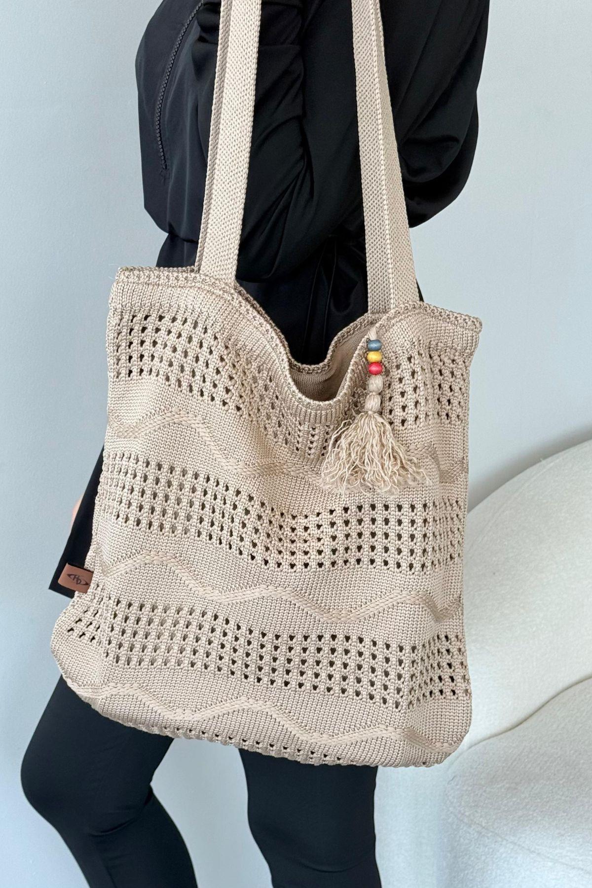 Dalgalı Hasır Çanta Vizon, Fiyatları Dalgalı Hasır Çanta Vizon- Haza Moda 