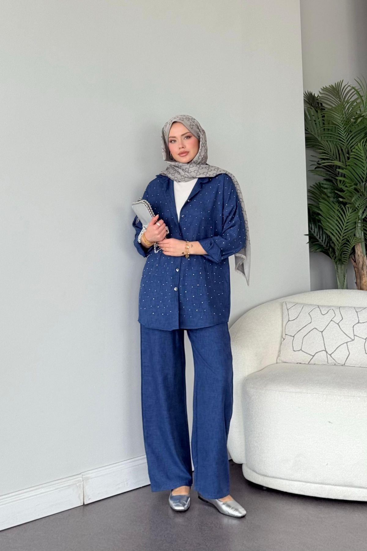 Deniz Taşlı Takım Lacivert, Fiyatları Deniz Taşlı Takım Lacivert- Haza Moda