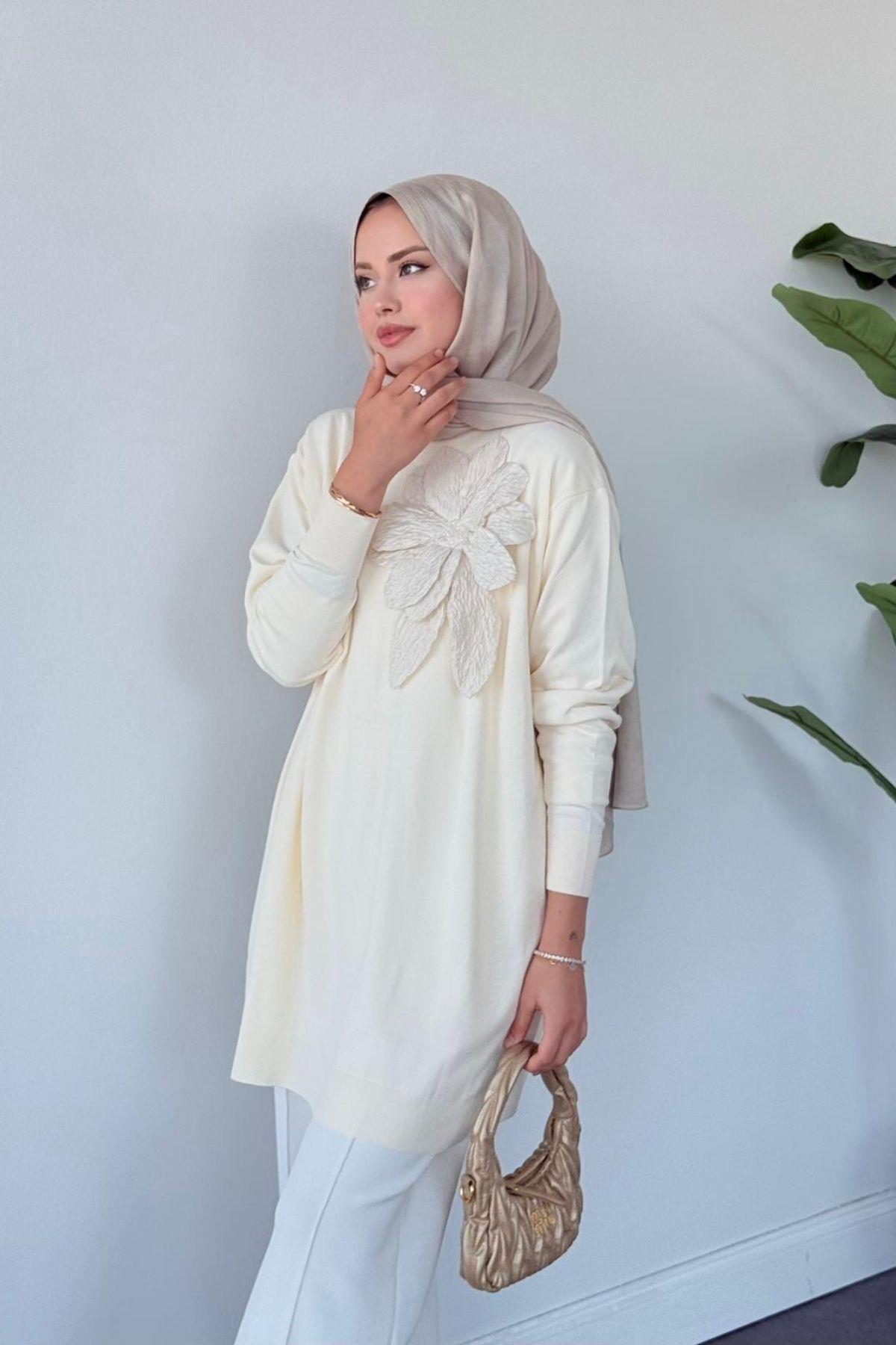 Dila Zambak Merserize Tunik Ekru, Fiyatları Dila Zambak Merserize Tunik Ekru- Haza Moda 