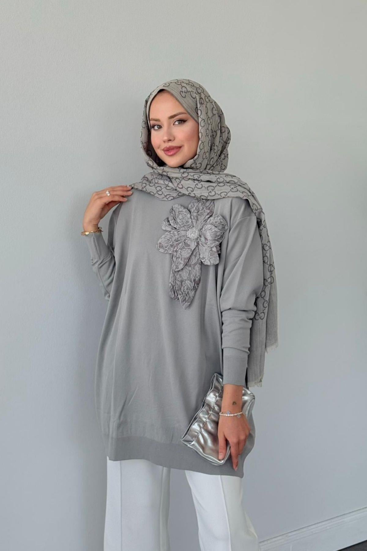 Dila Zambak Merserize Tunik Gri, Fiyatları Dila Zambak Merserize Tunik Gri- Haza Moda 