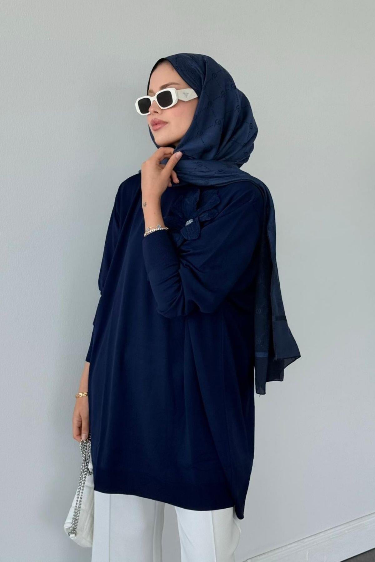 Dila Zambak Merserize Tunik Lacivert, Fiyatları Dila Zambak Merserize Tunik Lacivert - Haza Moda 