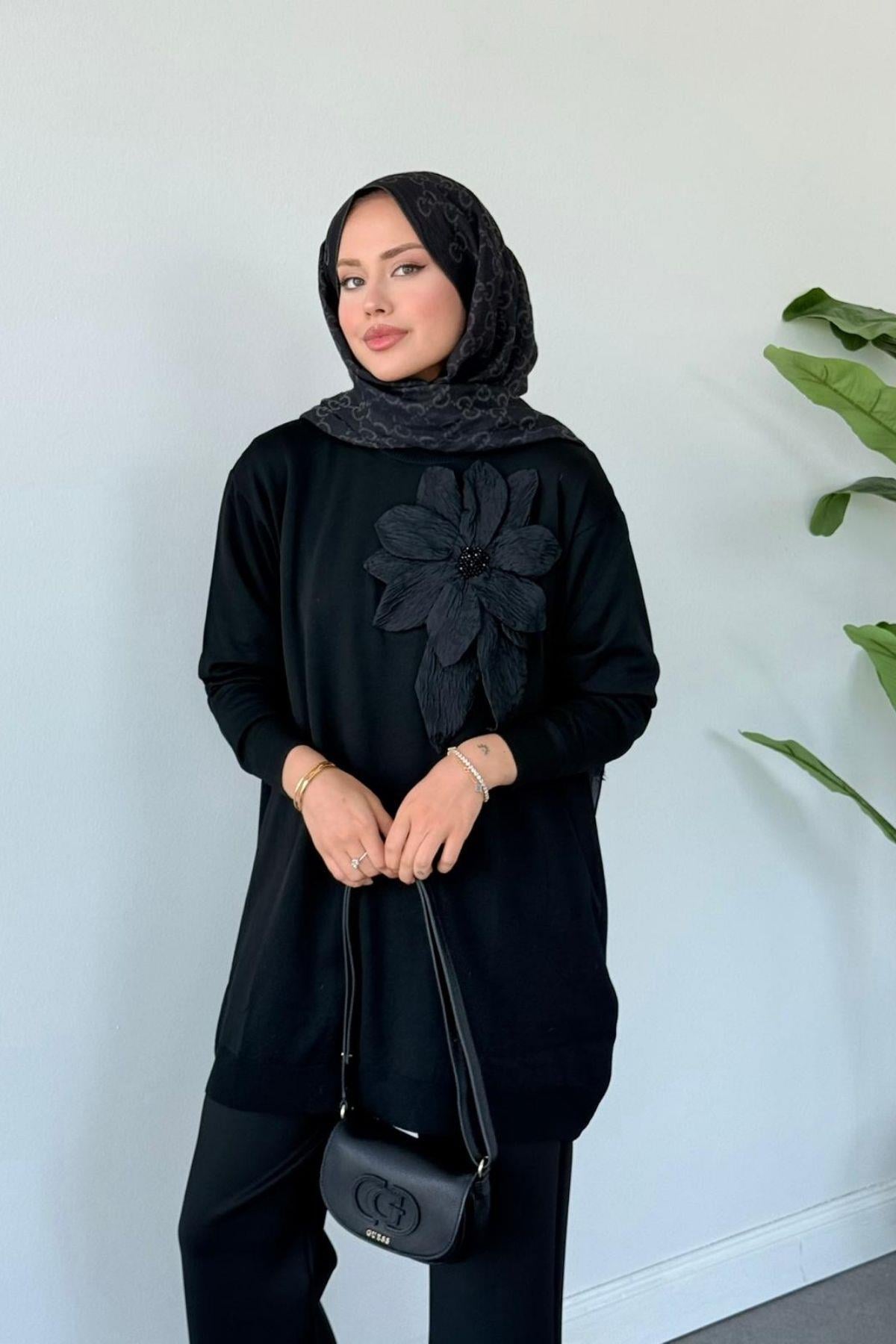 Dila Zambak Merserize Tunik Siyah, Fiyatları Dila Zambak Merserize Tunik Siyah- Haza Moda 
