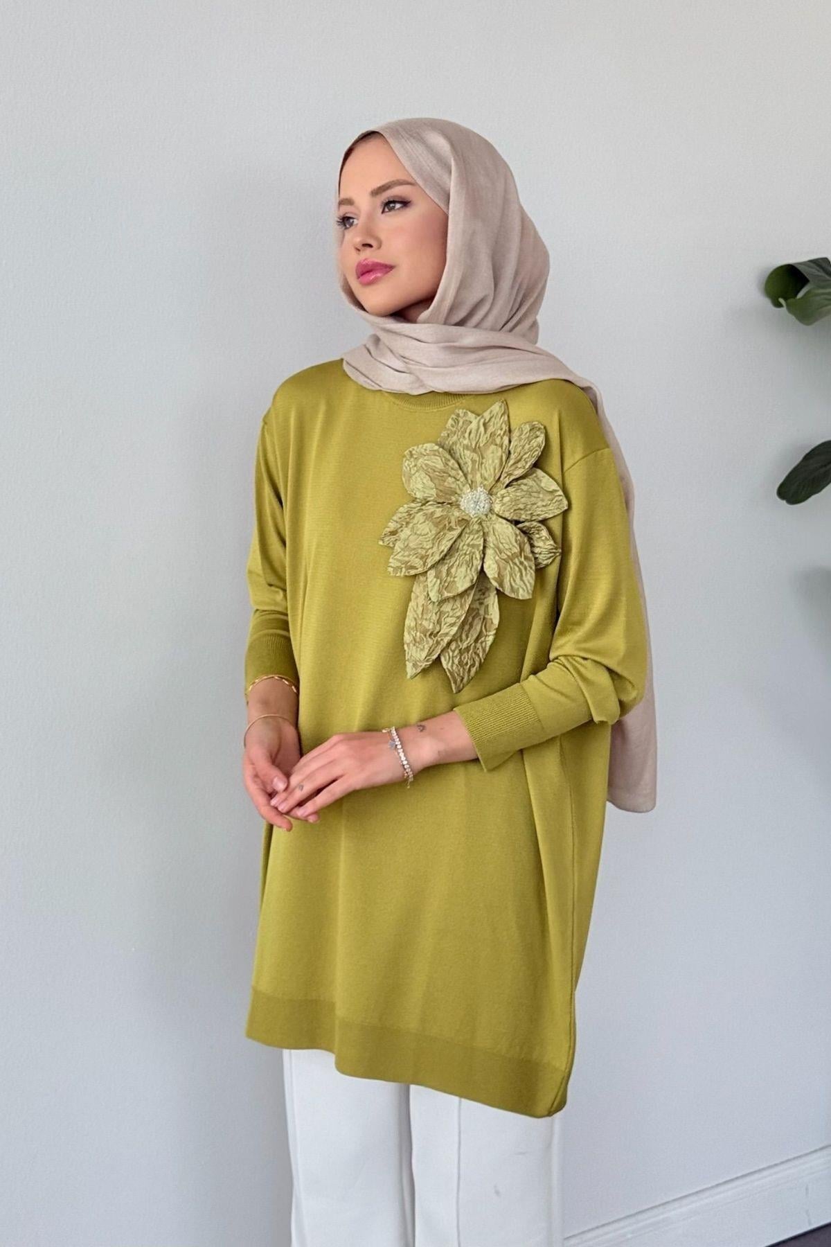 Dila Zambak Merserize Tunik Yağ Yeşili, Fiyatları Dila Zambak Merserize Tunik Yağ Yeşili- Haza Moda 