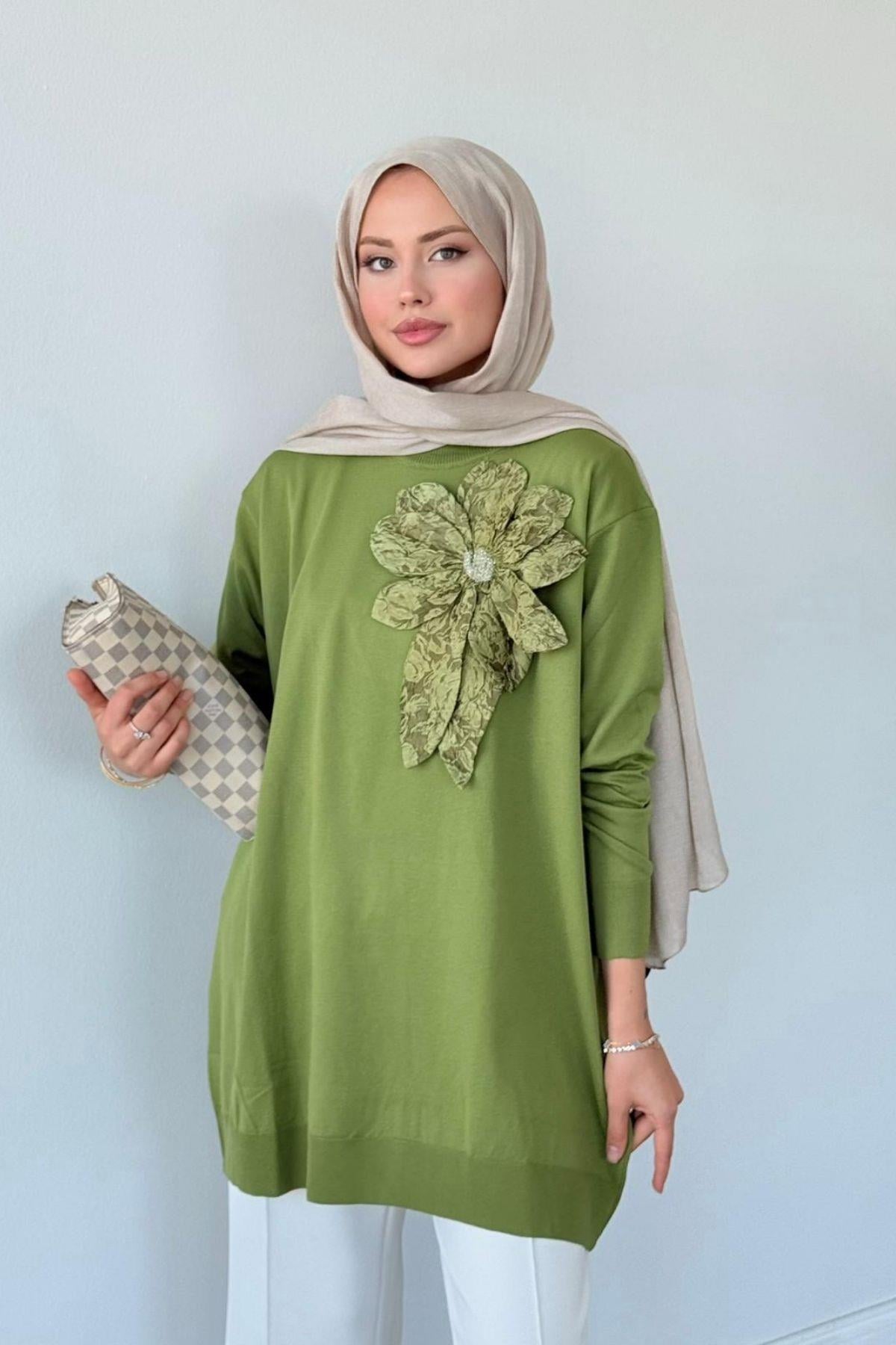 Dila Zambak Merserize Tunik Yağ Yeşili, Fiyatları Dila Zambak Merserize Tunik  Yağ Yeşili- Haza Moda 