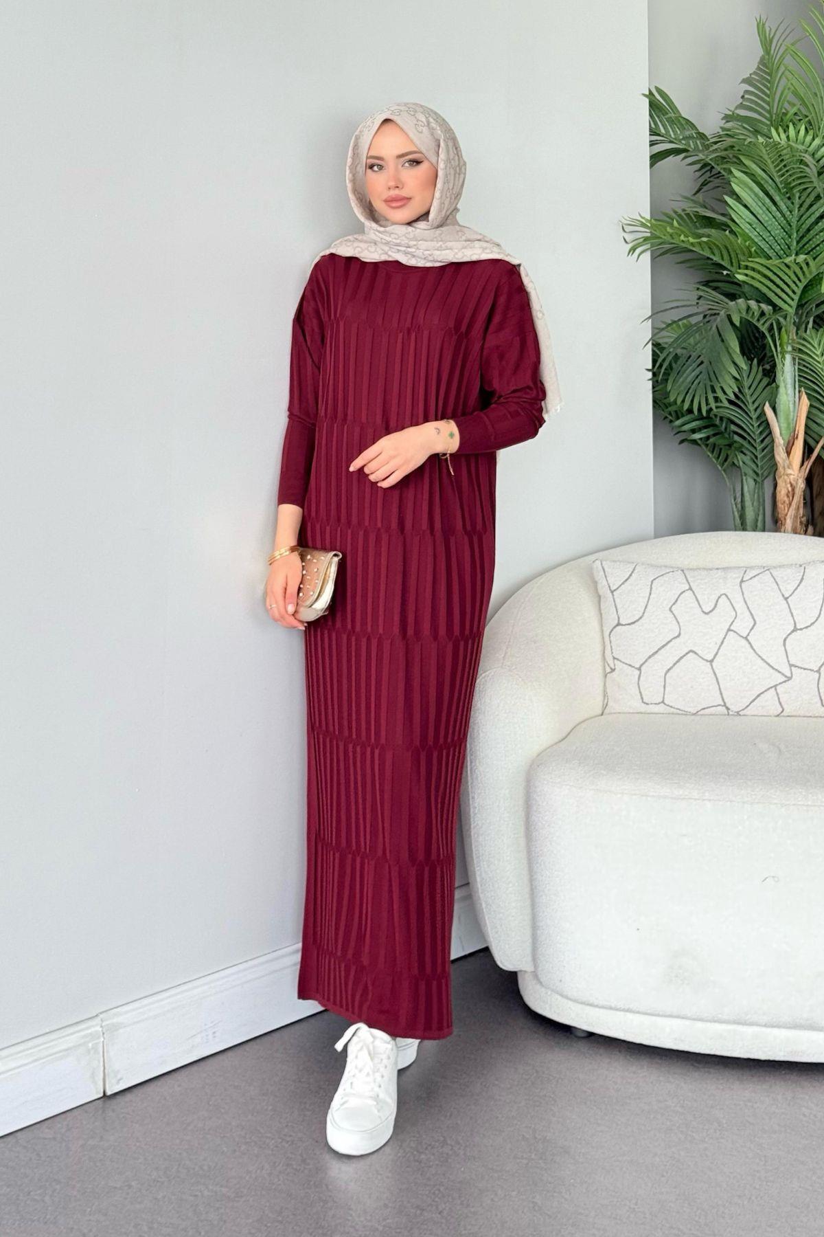 Dolgu Merserize Elbise Bordo, Fiyatları Dolgu Merserize Elbise Bordo- Haza Moda 