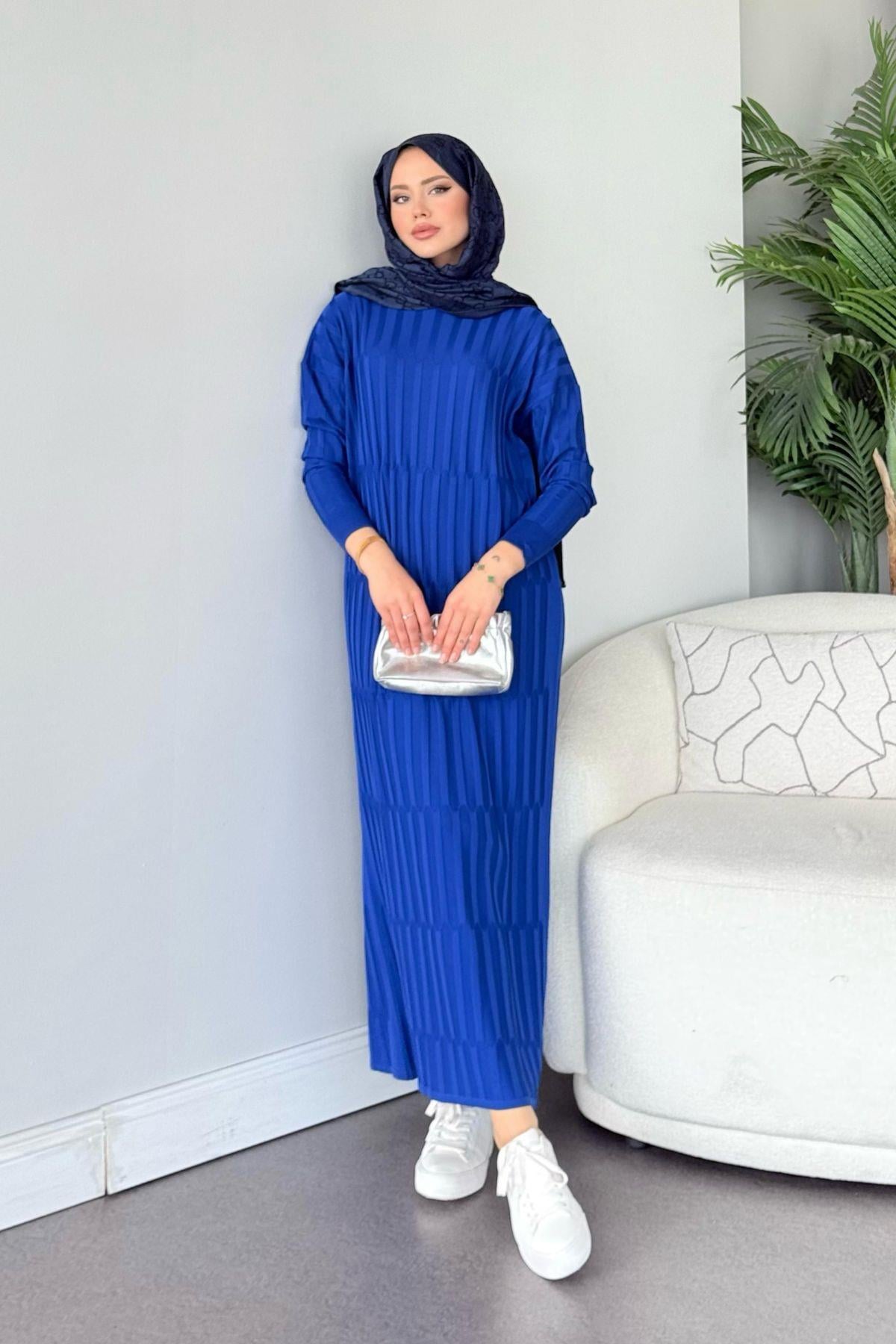 Dolgu Merserize Elbise Saks, Fiyatları Dolgu Merserize Elbise Saks - Haza Moda 