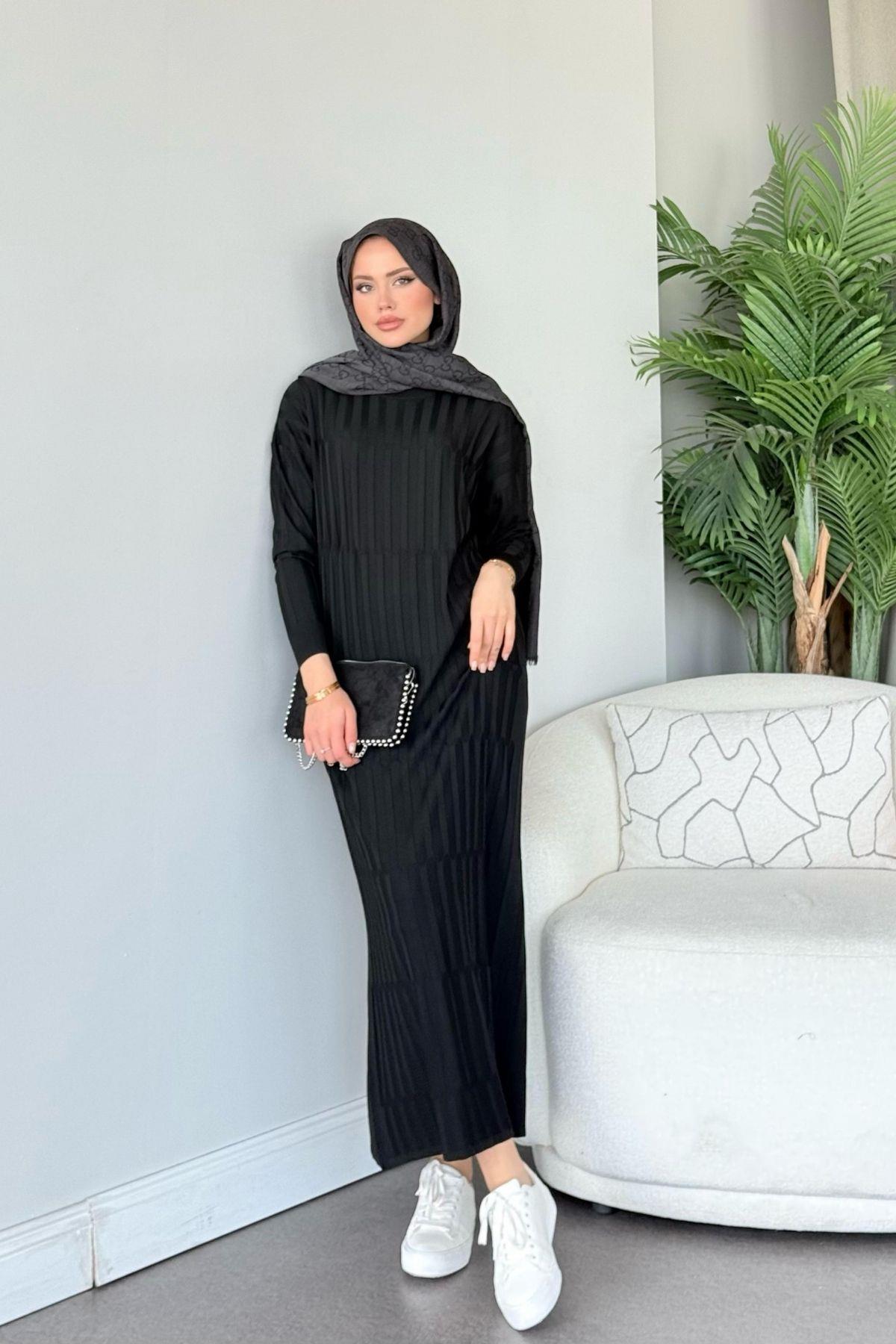 Dolgu Merserize Elbise Siyah, Fiyatları Dolgu Merserize Elbise Siyah - Haza Moda 