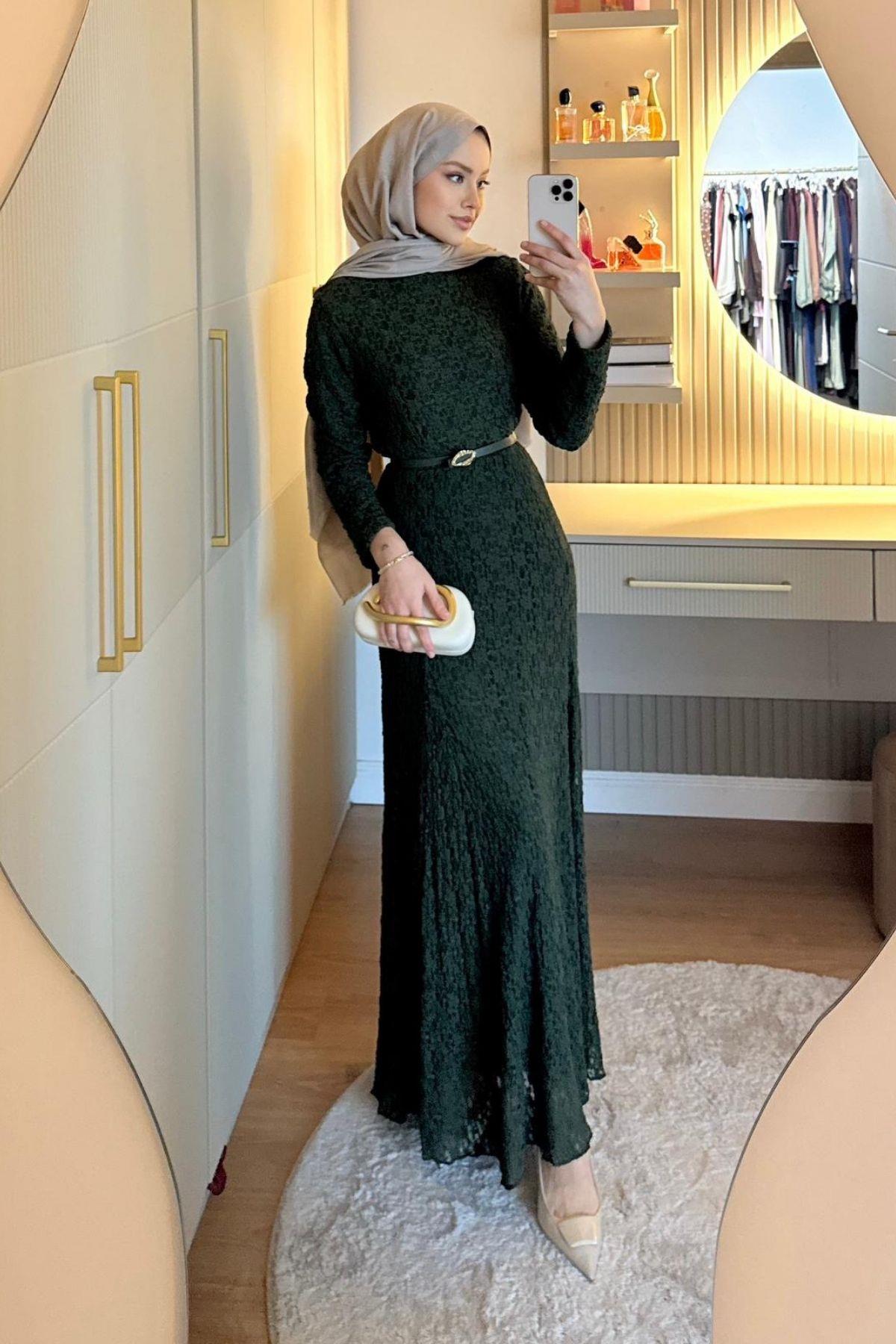 Donatela Danteli Elbise Haki, Fiyatları Donatela Danteli Elbise Haki| Haza Moda